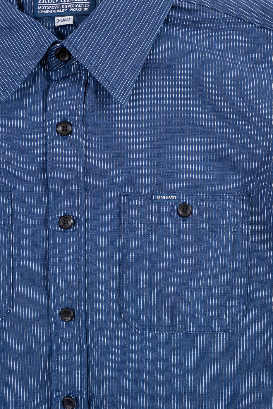 IHSH-420-PIN - 5oz Selvedge OX Cloth Short Sleeve Work Shirt - Pinstripe