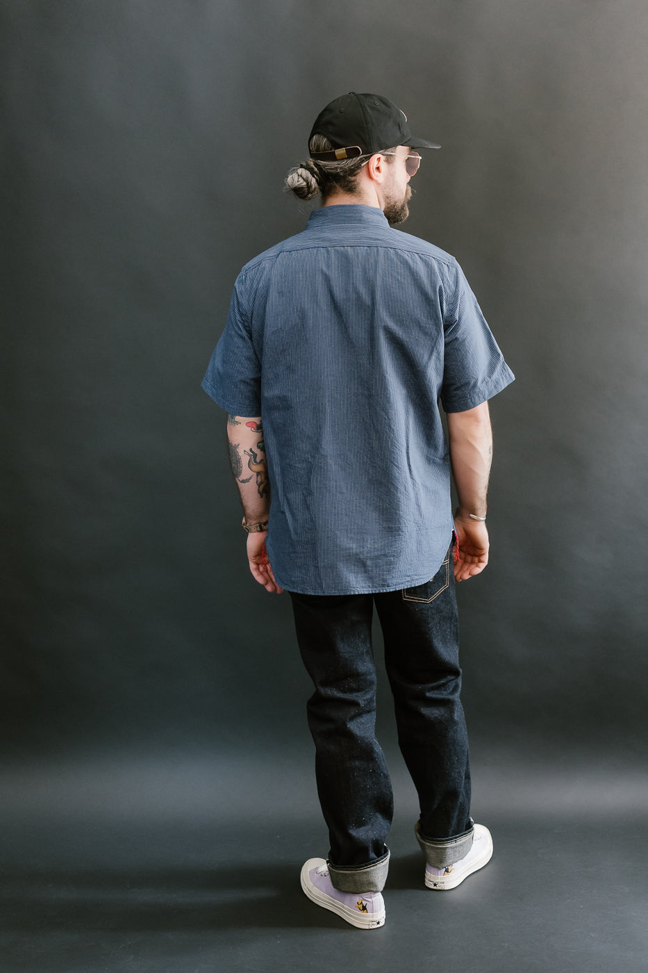 IHSH-420-PIN - 5oz Selvedge OX Cloth Short Sleeve Work Shirt - Pinstripe