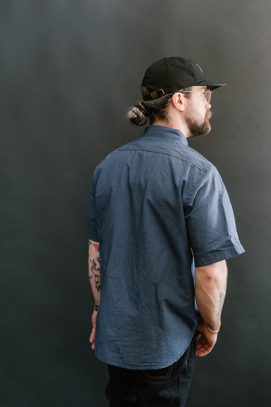 IHSH-420-PIN - 5oz Selvedge OX Cloth Short Sleeve Work Shirt - Pinstripe