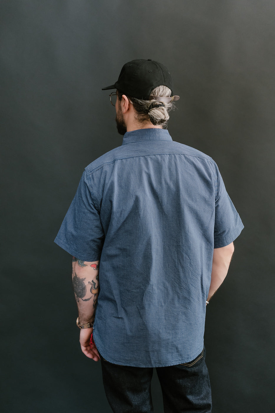 IHSH-420-PIN - 5oz Selvedge OX Cloth Short Sleeve Work Shirt - Pinstripe