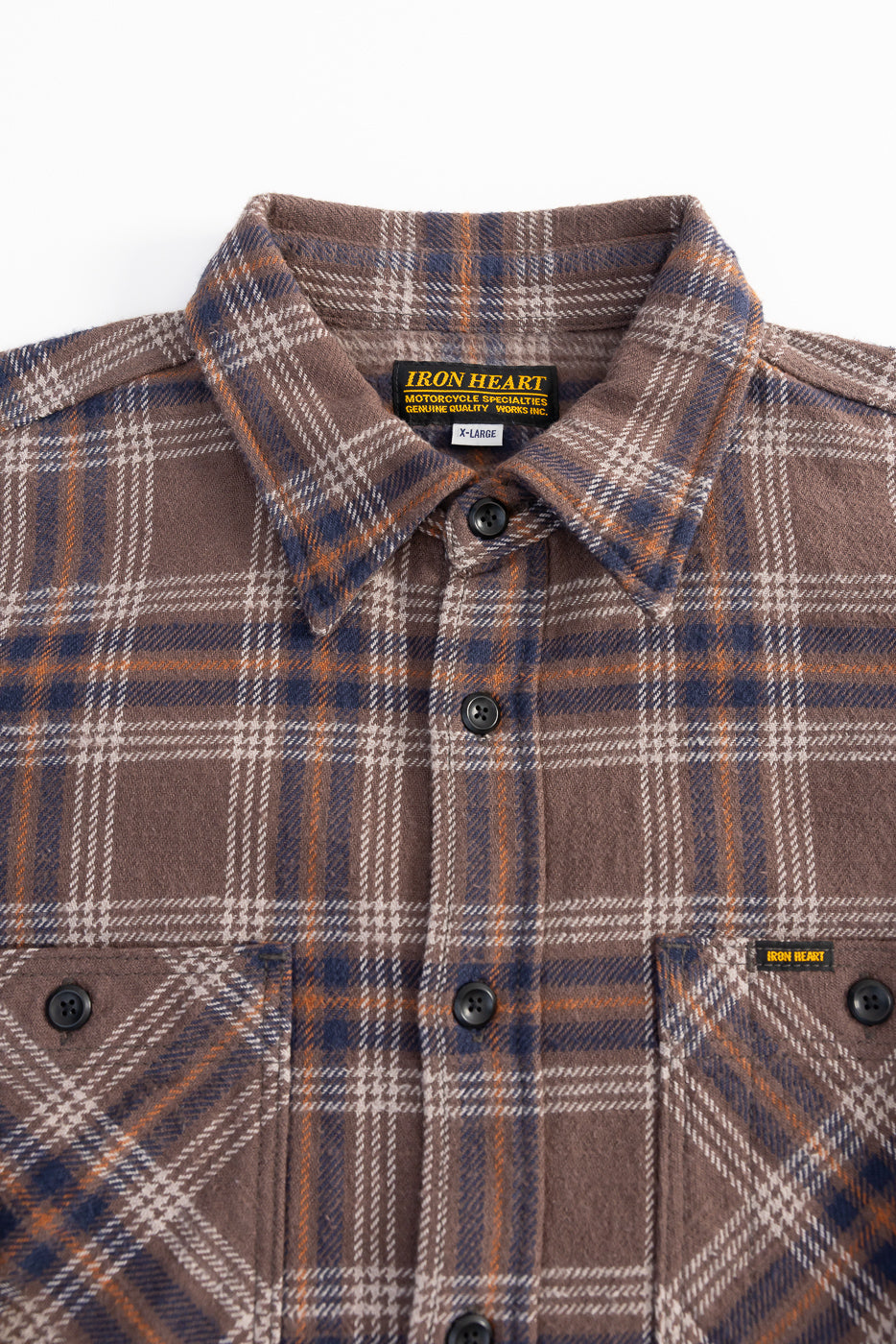 IHSH-430-BRN - Slubby Heavy Flannel Check Work Overshirt - Brown
