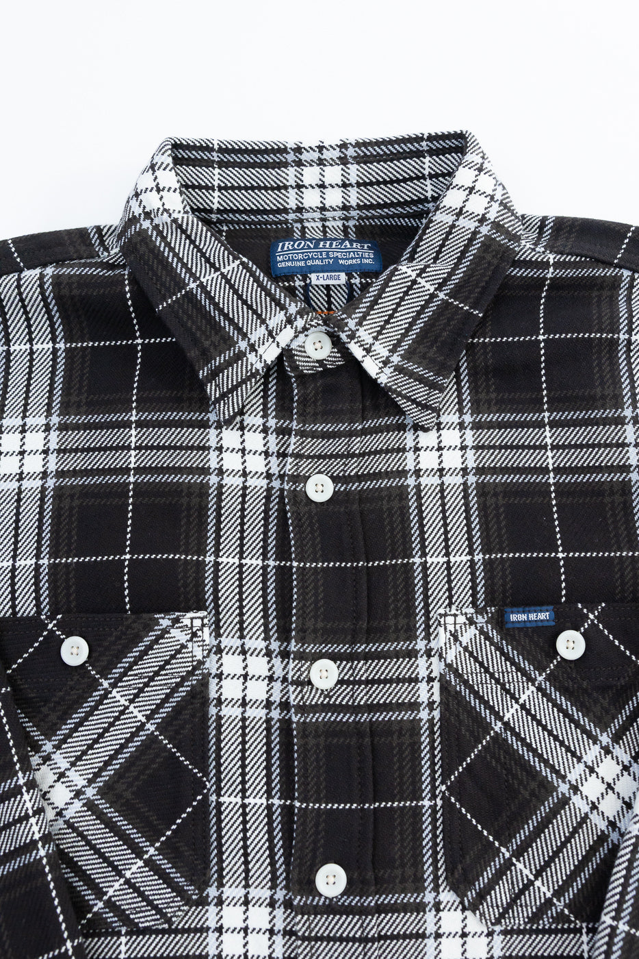 IHSH-441-BLK - 9oz Selvedge Flannel Check Work Shirt - Black | Dant