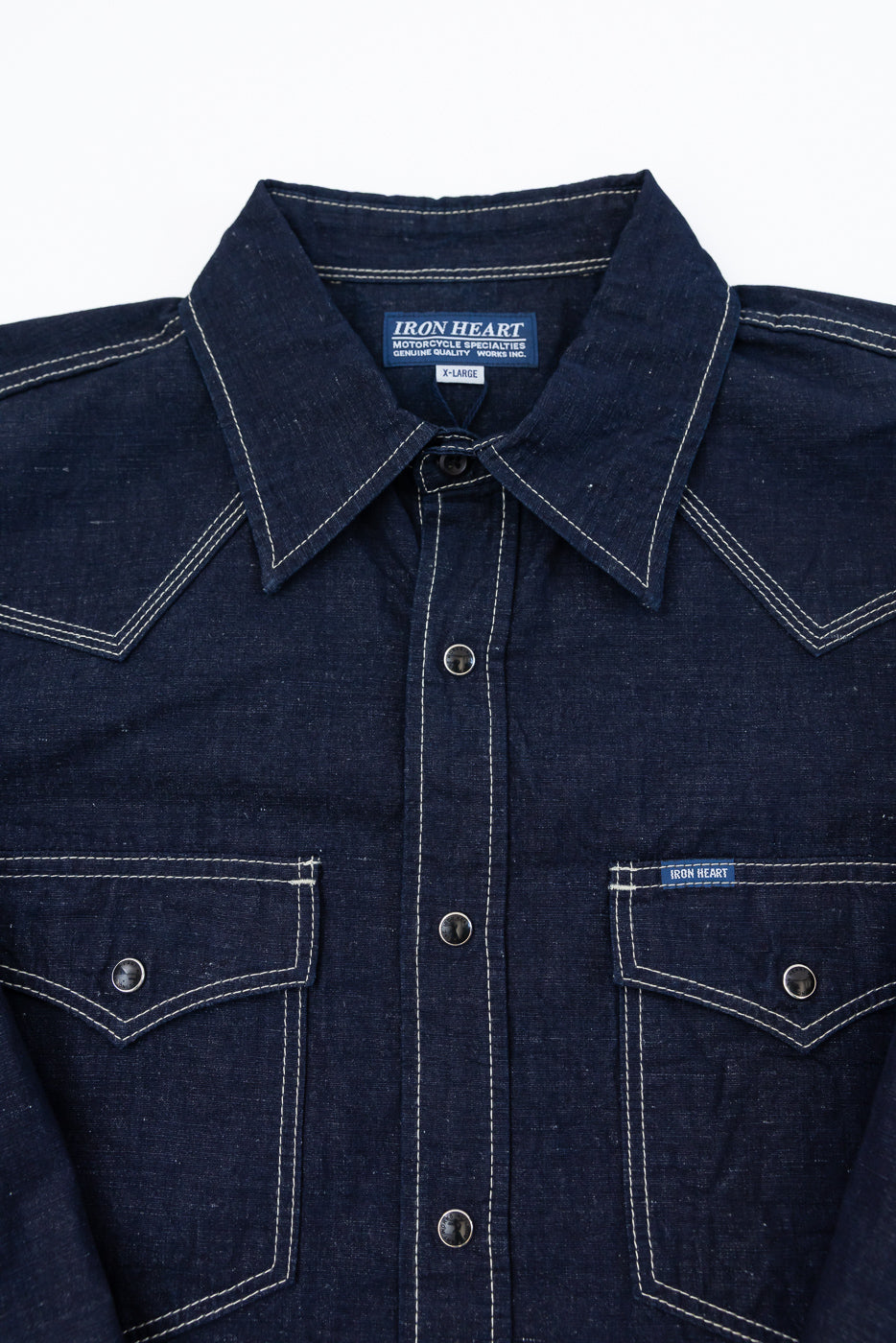 HISASHI着 SHARE SPIRIT 別注HEART HAND TANK IHSH-444-IND - 7oz Cotton Linen Chambray Western Shirt - Indigo | Dant