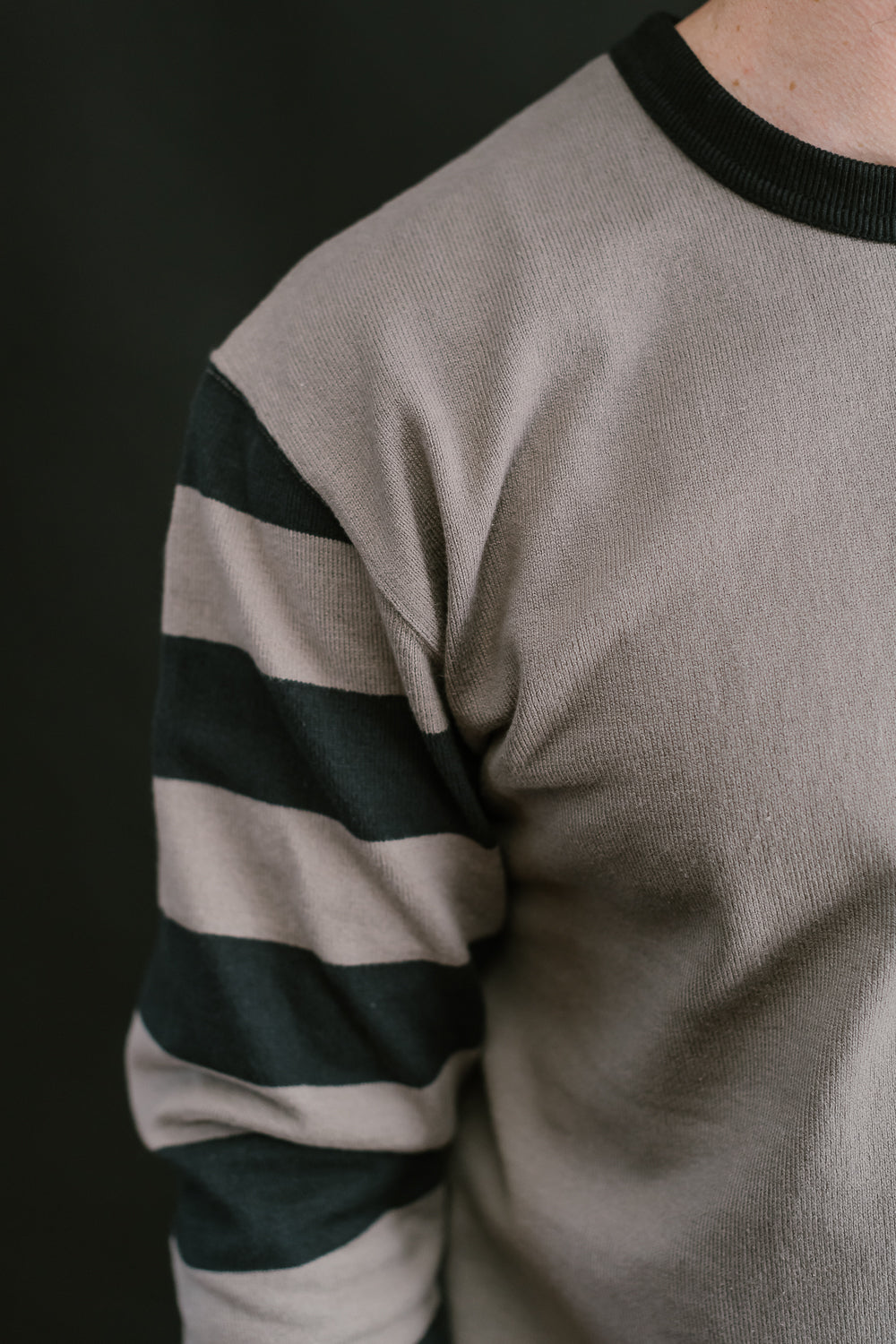 IHTB-12-GRY - 11oz Cotton Knit Long-Sleeved Sweater - Grey Body, Black Stripes