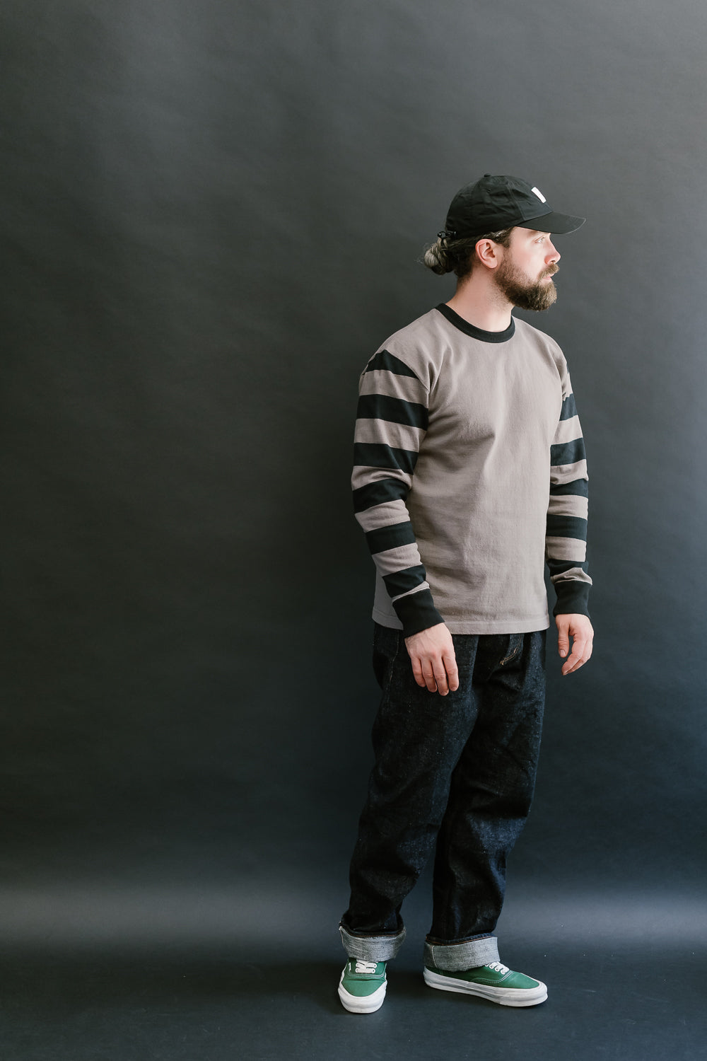 IHTB-12-GRY - 11oz Cotton Knit Long-Sleeved Sweater - Grey Body, Black Stripes