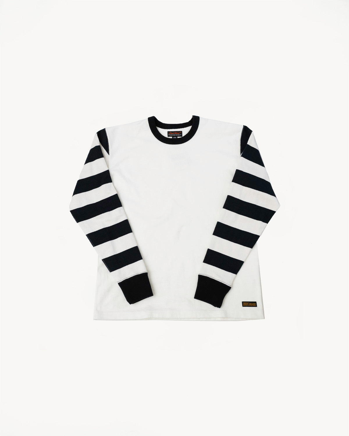 IHTB-12-WHT - 11oz Cotton Knit Long-Sleeved Sweater - White Body, Black Stripes