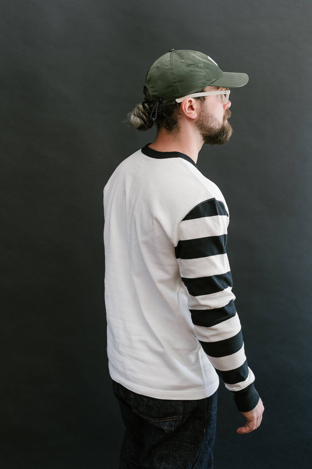 IHTB-12-WHT - 11oz Cotton Knit Long-Sleeved Sweater - White Body, Black Stripes