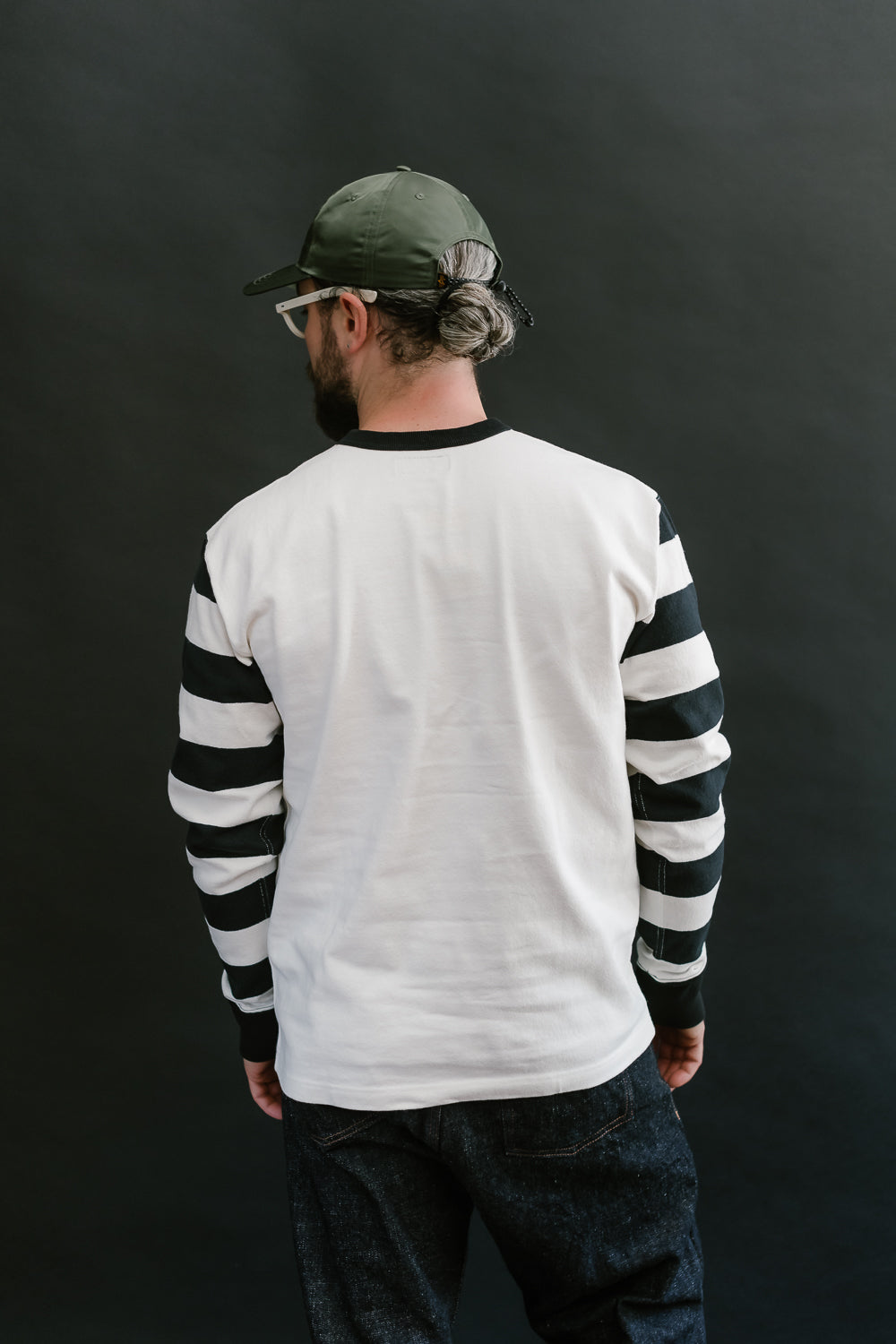 IHTB-12-WHT - 11oz Cotton Knit Long-Sleeved Sweater - White Body, Black Stripes