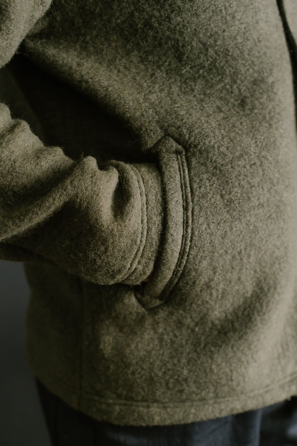 Wool Collarless Jacket - 20 Khaki