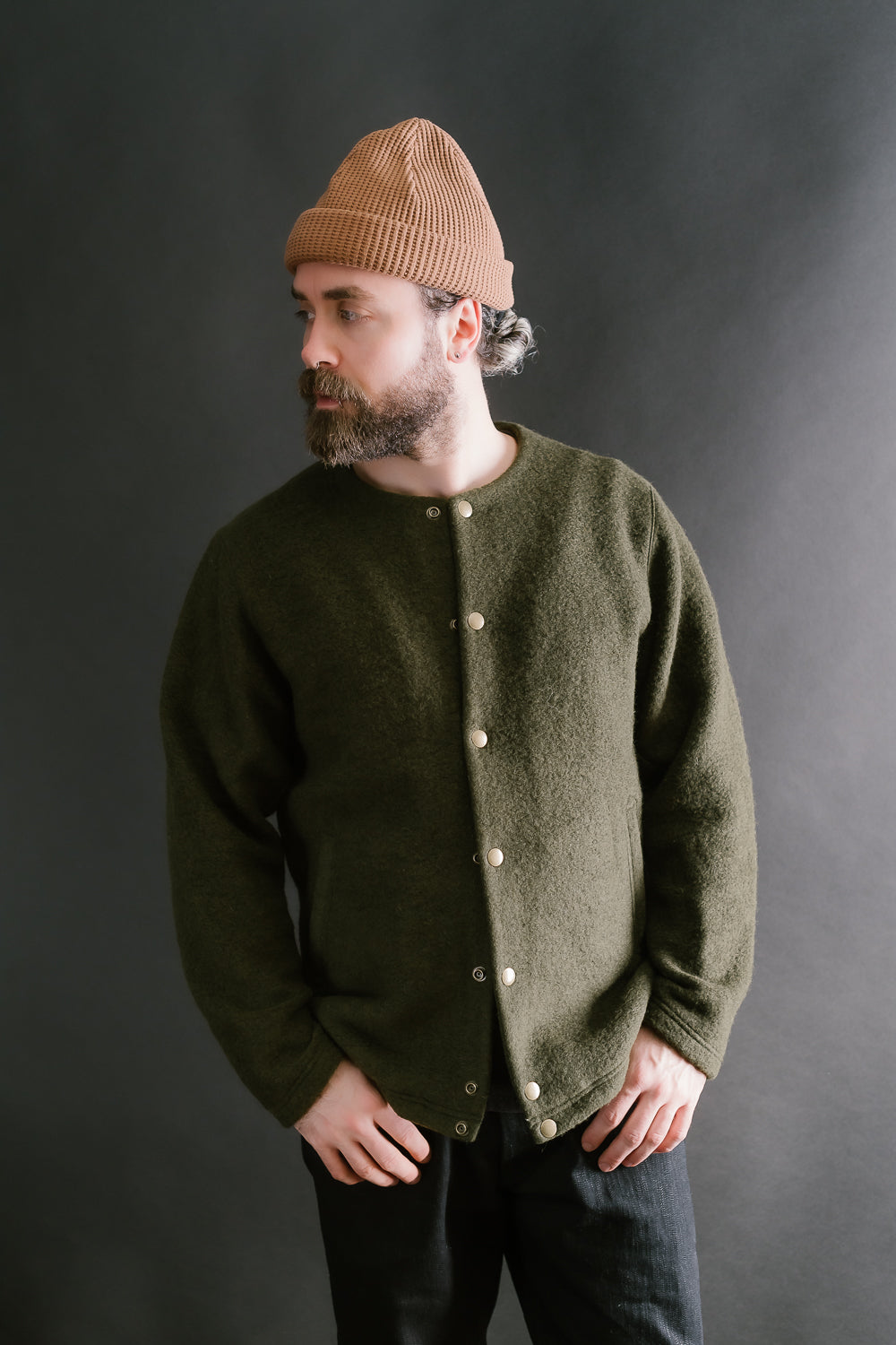 Wool Collarless Jacket - 20 Khaki