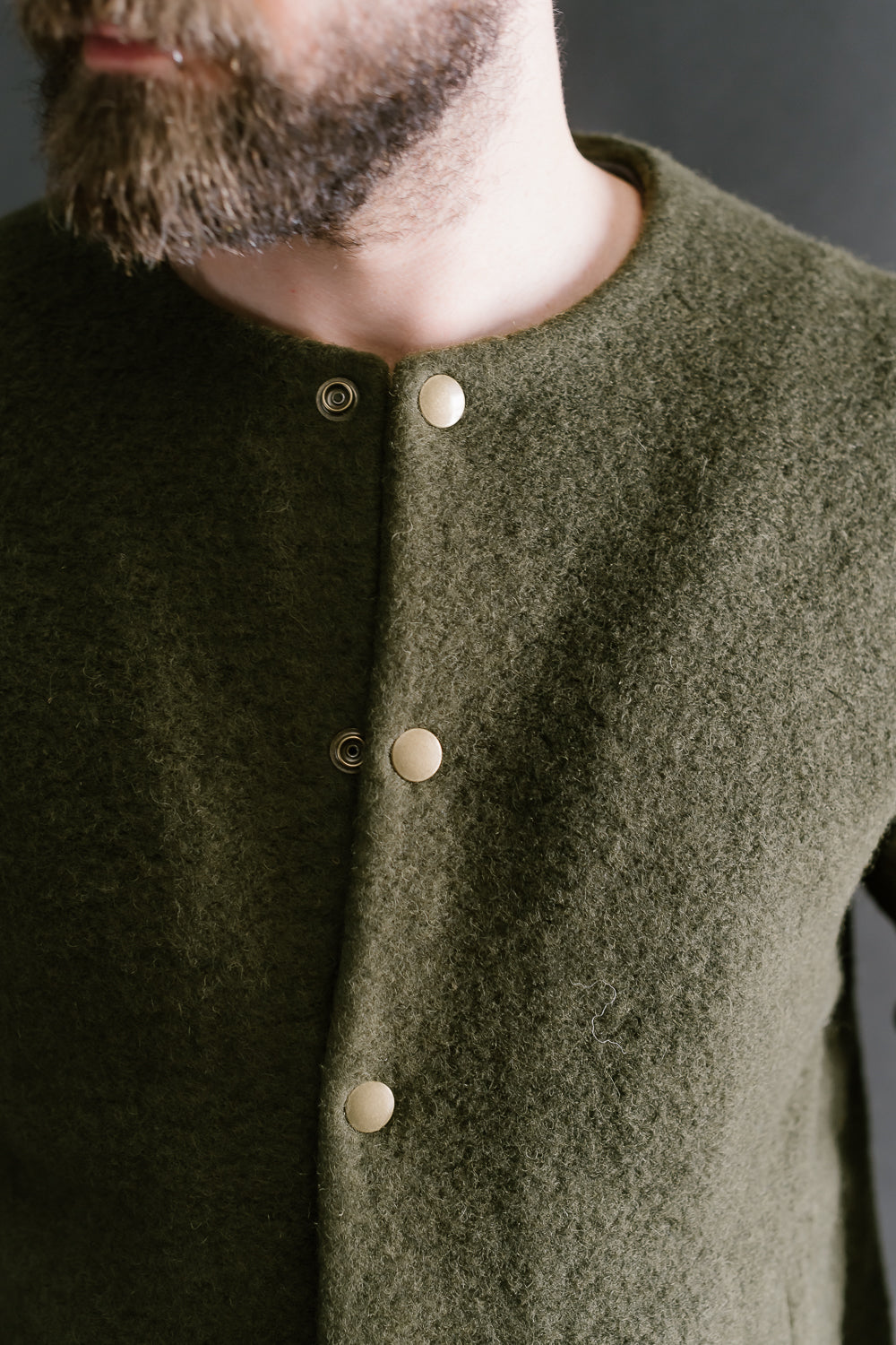 Wool Collarless Jacket - 20 Khaki