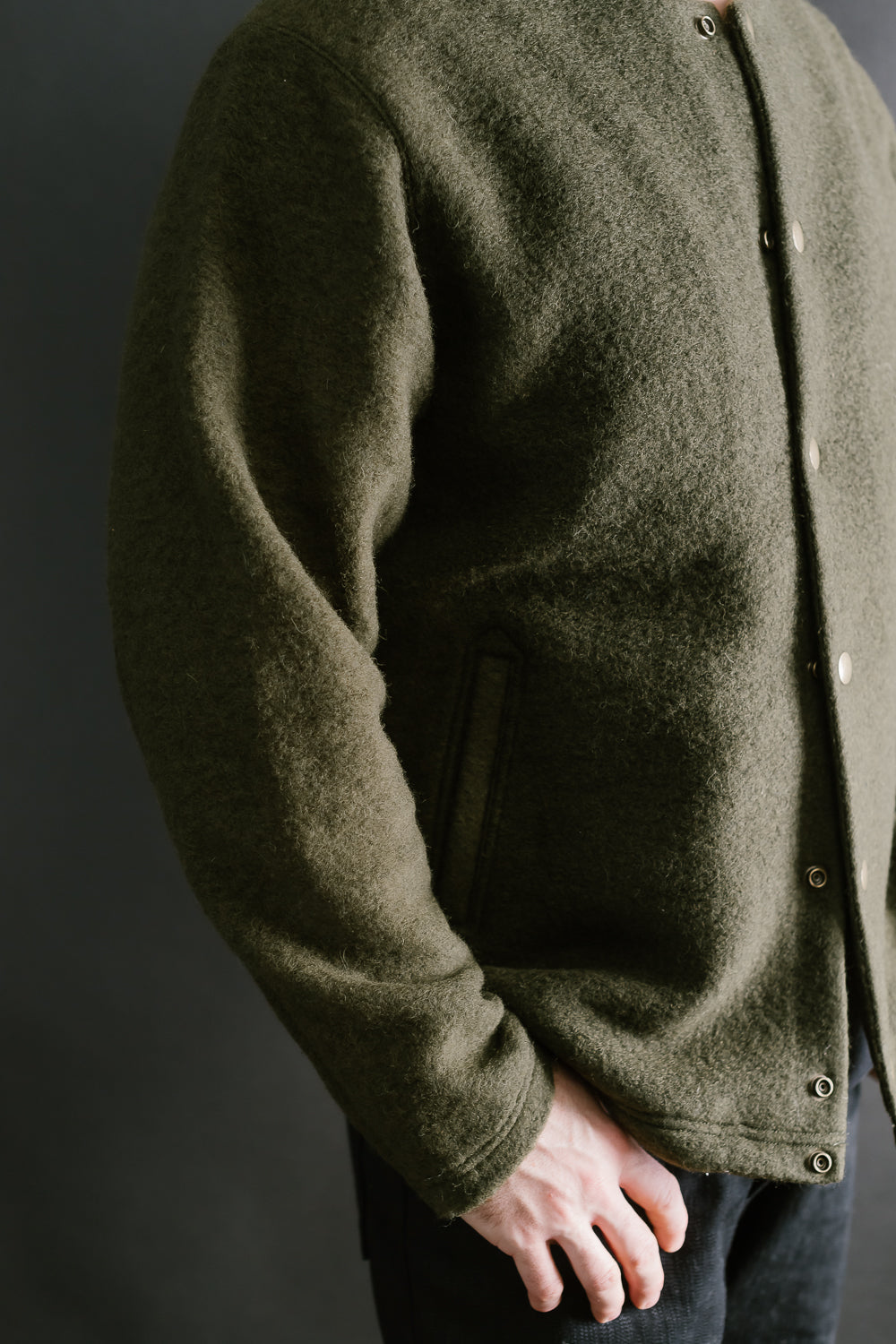 Wool Collarless Jacket - 20 Khaki