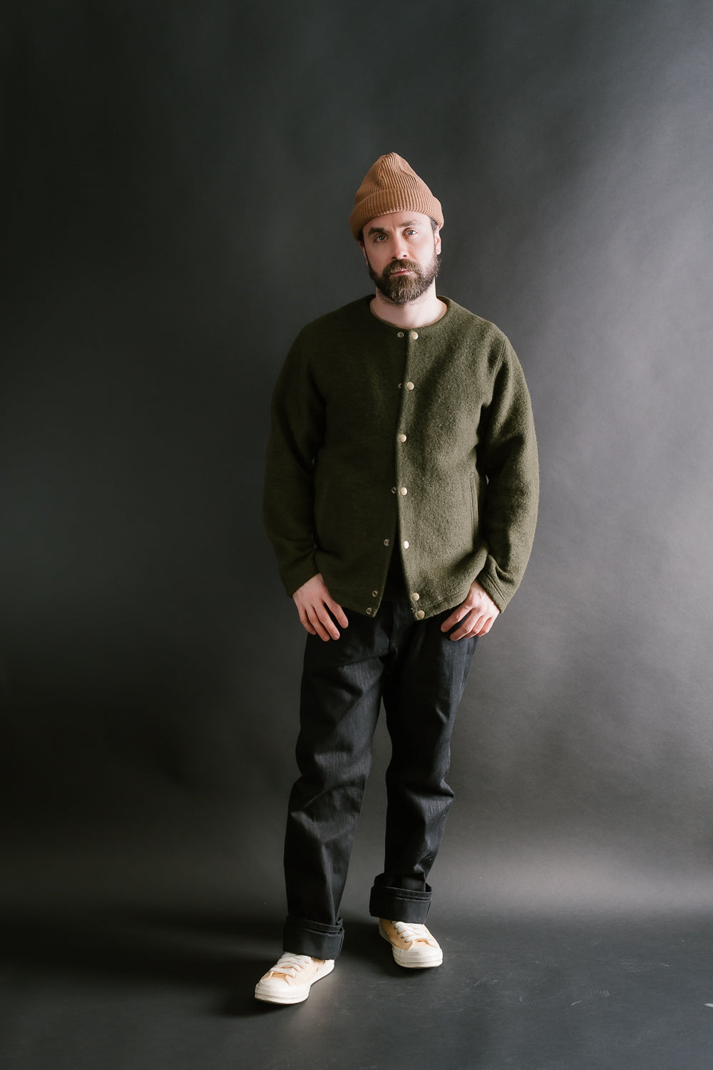 Wool Collarless Jacket - 20 Khaki