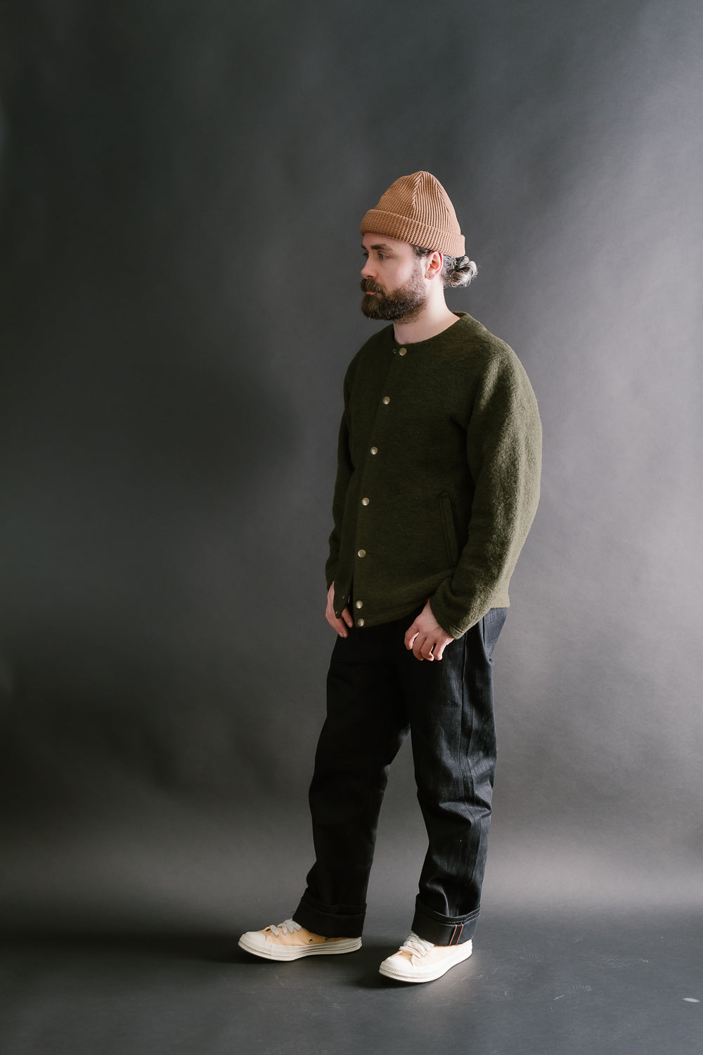 Wool Collarless Jacket - 20 Khaki