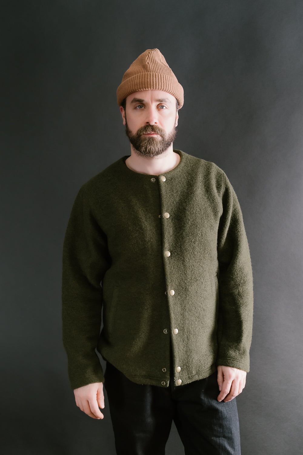 Wool Collarless Jacket - 20 Khaki