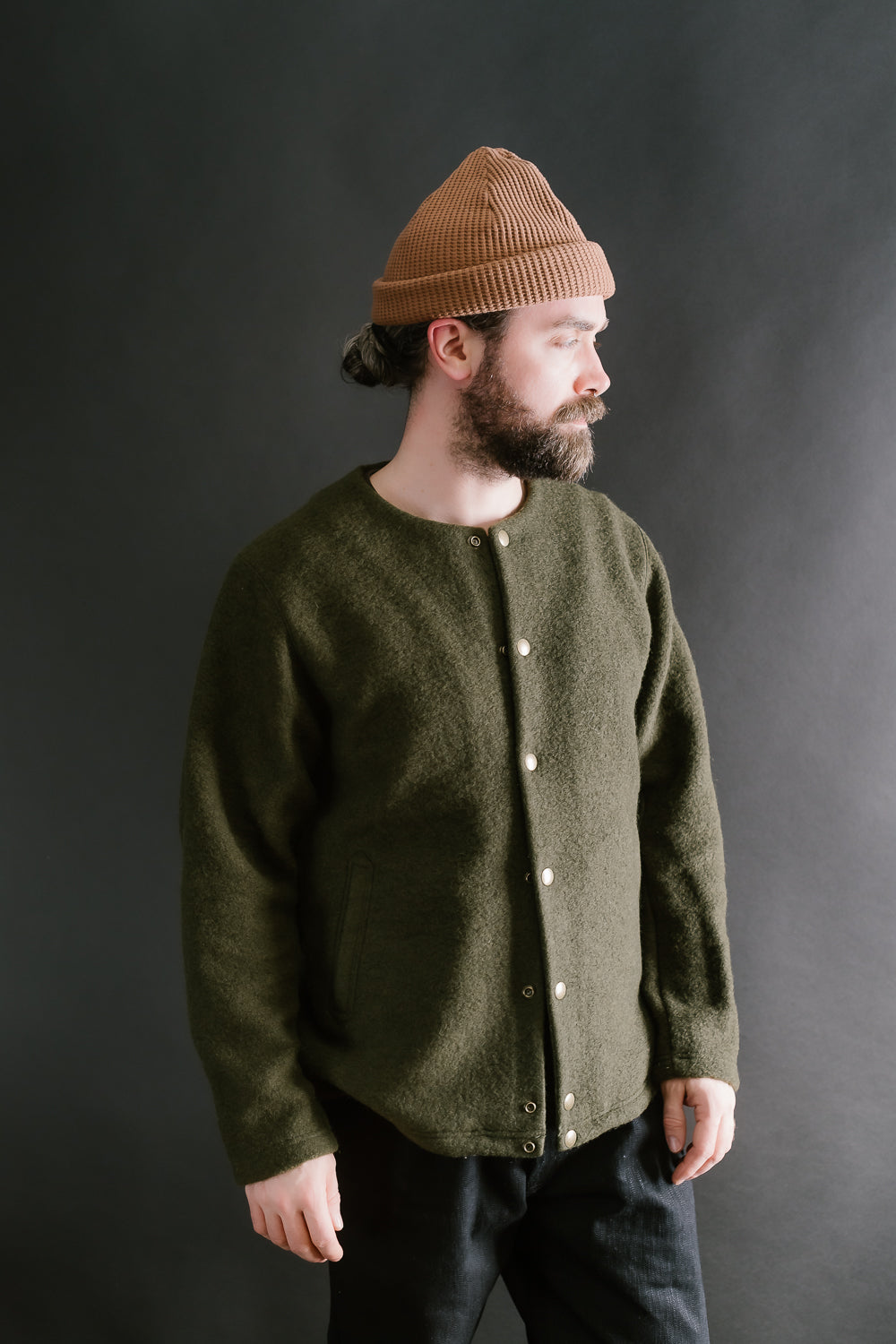 Wool Collarless Jacket - 20 Khaki
