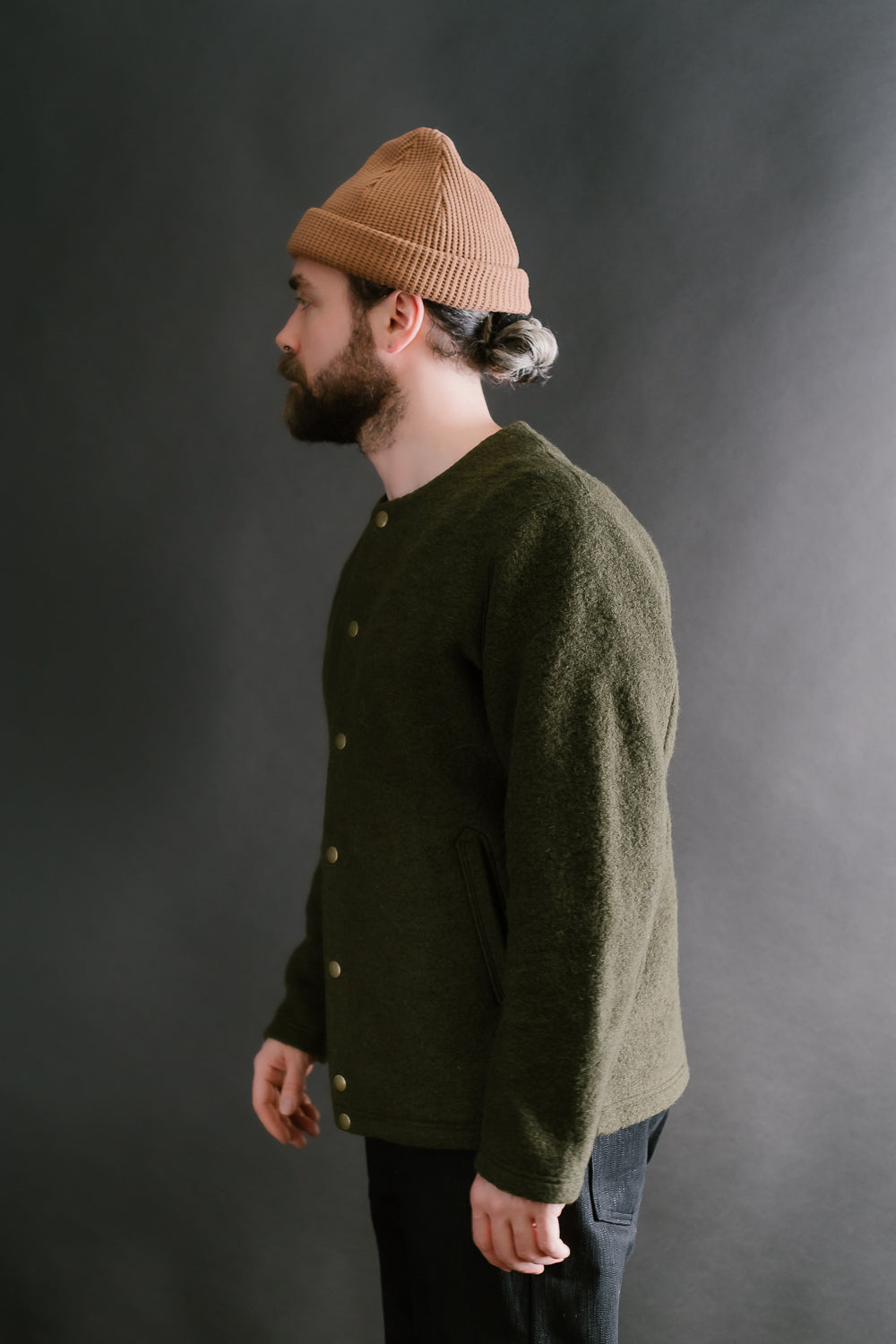 Wool Collarless Jacket - 20 Khaki
