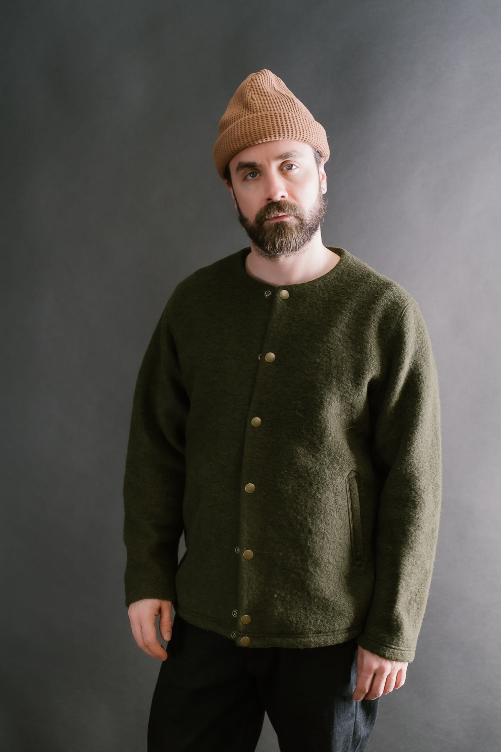 Wool Collarless Jacket - 20 Khaki