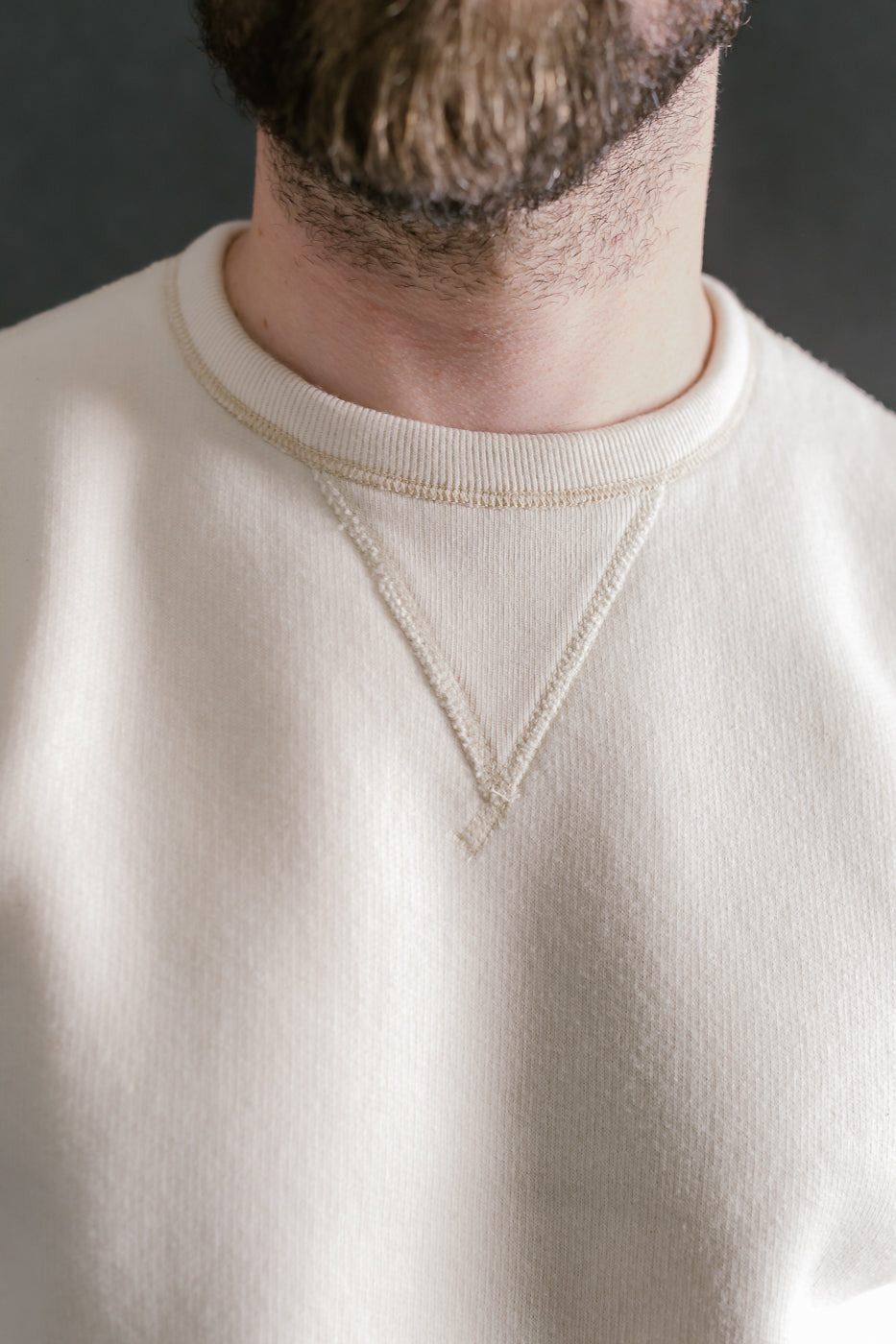 LCS1003 - Sinker Super Fluffy Knit Double-V Sweatshirt - Antique Ivory