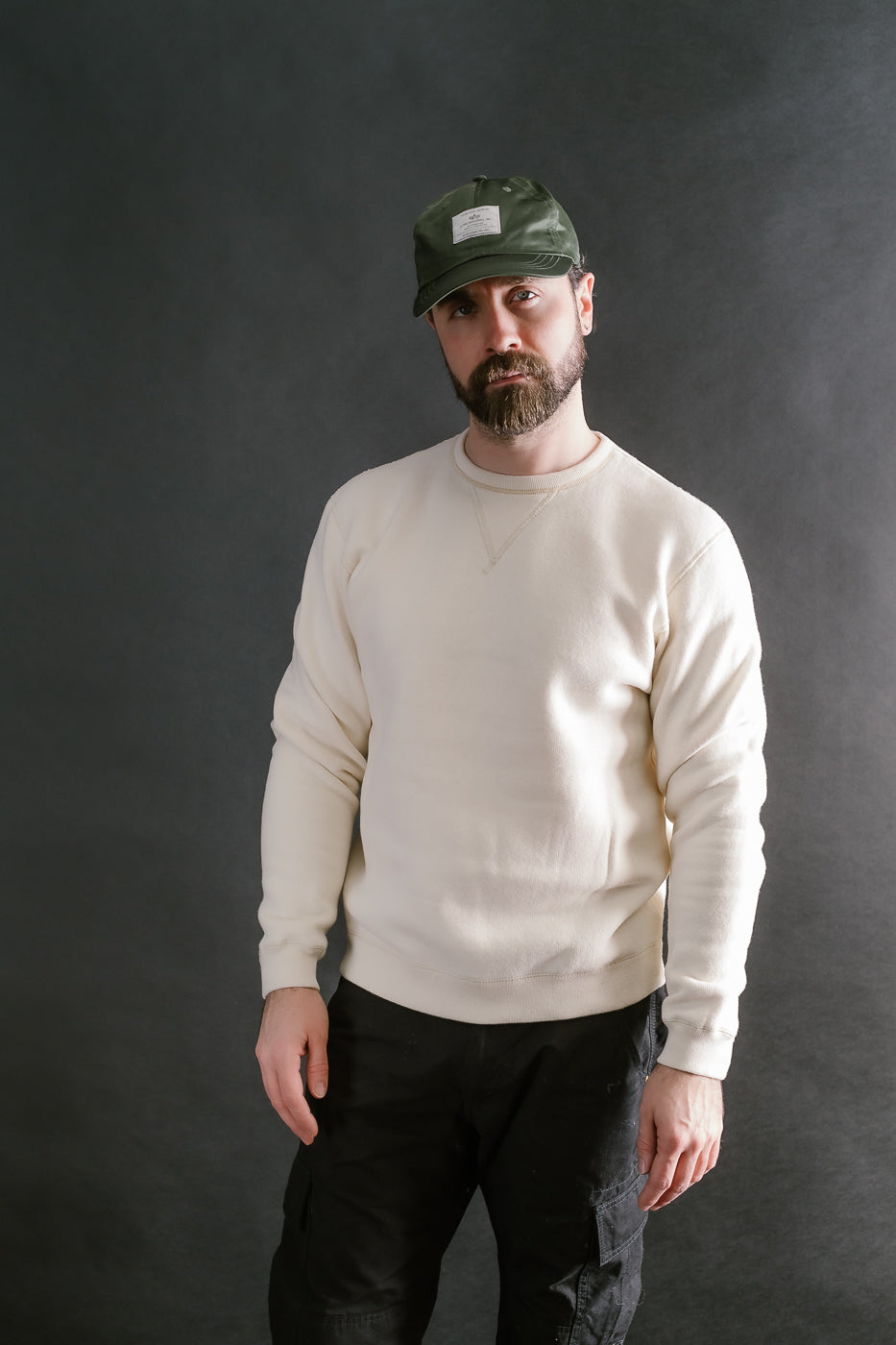 LCS1003 - Sinker Super Fluffy Knit Double-V Sweatshirt - Antique Ivory