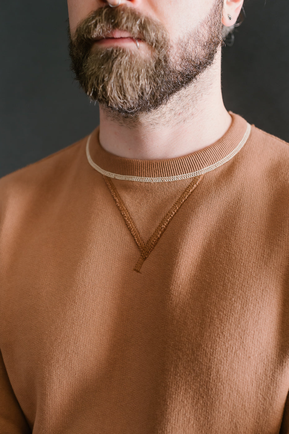 LCS1003 - Sinker Super Fluffy Knit Double-V Sweatshirt - Maple Brown