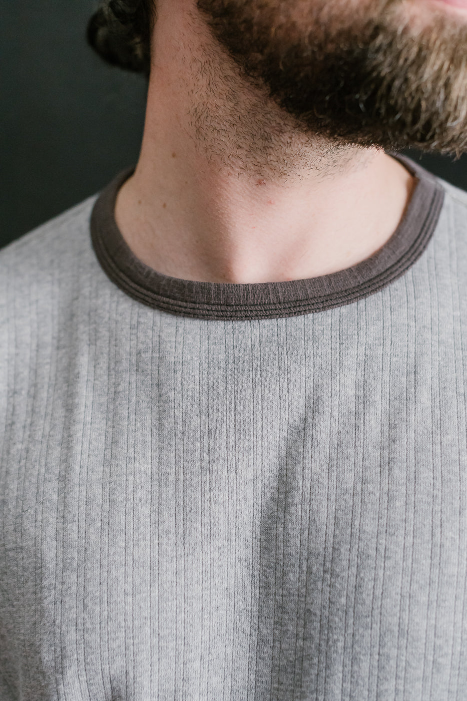LRC1114 - Smooth Drop Needle Rib Knit LS Crew - Heather Gray 2Tone