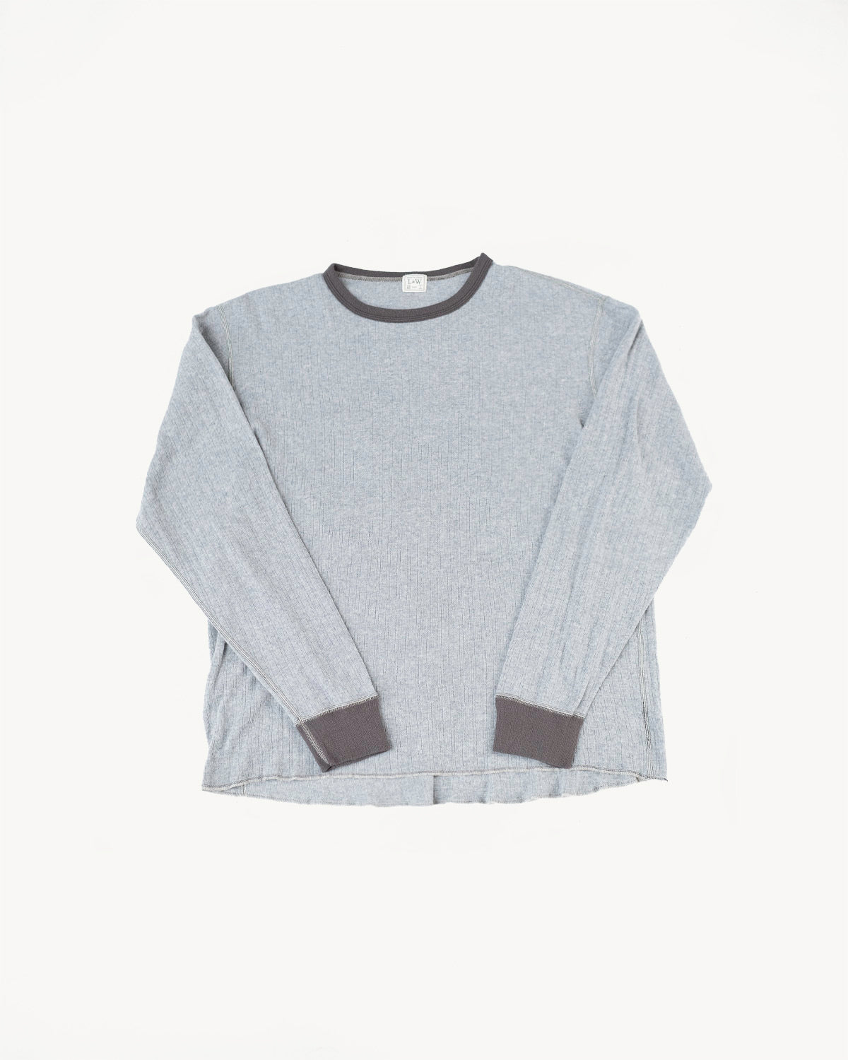 LRC1114 - Smooth Drop Needle Rib Knit LS Crew - Heather Gray 2Tone