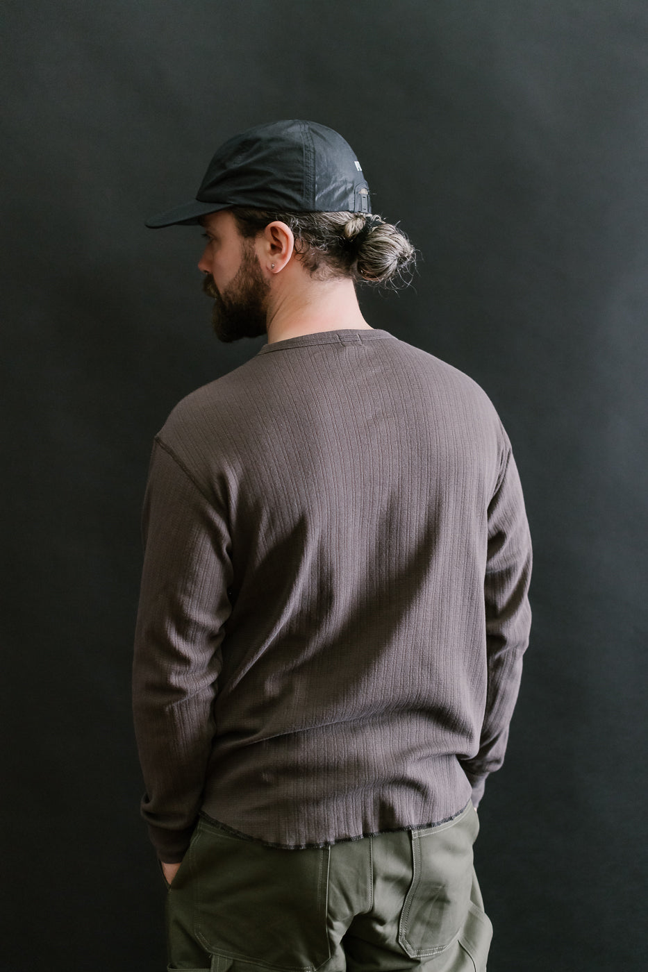 LRH1038 - Smooth Drop Needle Rib Knit Henley - Classic Black