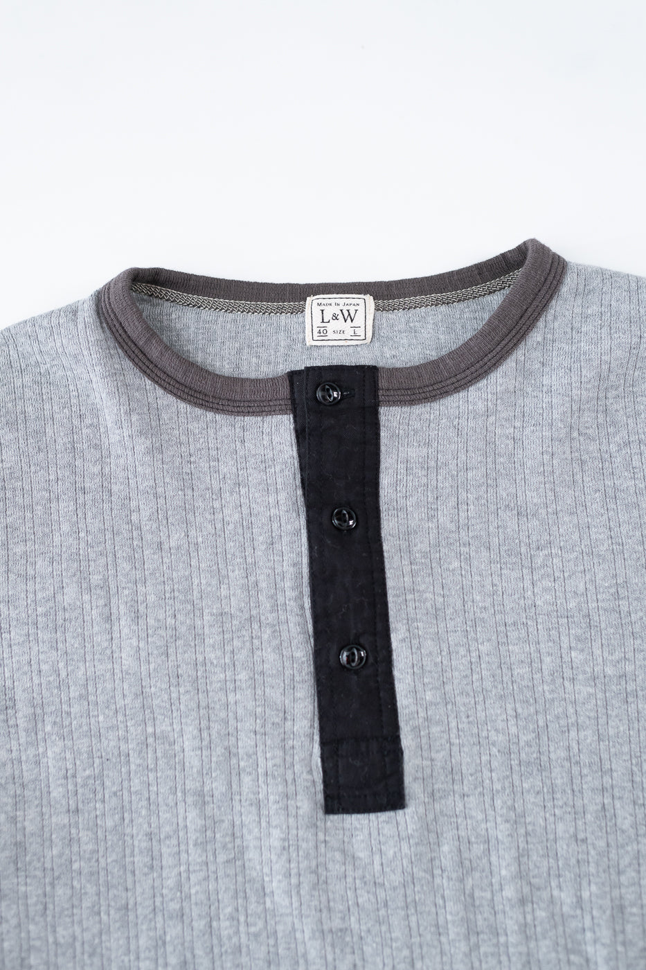 LRH1038 - Smooth Drop Needle Rib Knit Henley - Heather Gray 2Tone