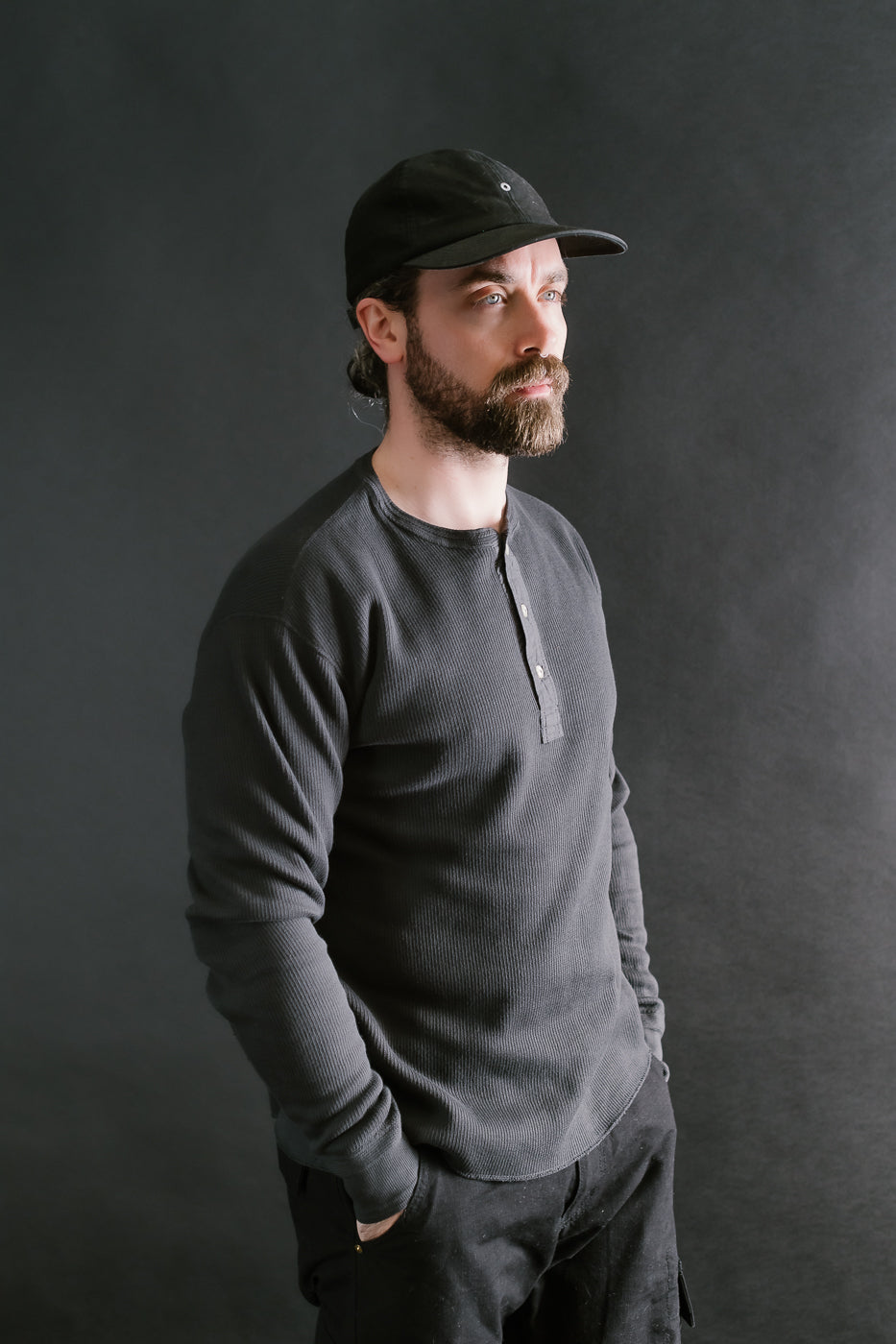 LRH1039 - Classic Royal Rib Knit Thermal Henley - Antique Black