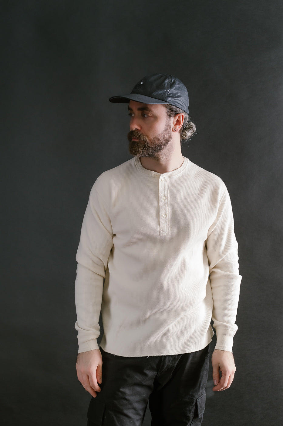 LRH1039 - Classic Royal Rib Knit Thermal Henley - Vintage Ivory