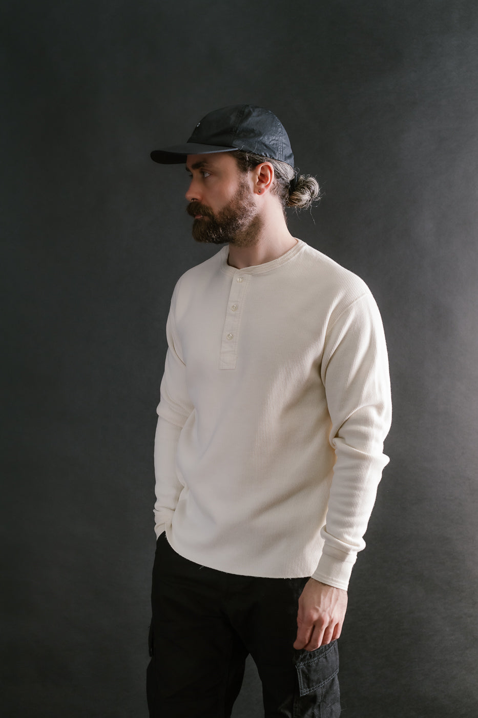 LRH1039 - Classic Royal Rib Knit Thermal Henley - Vintage Ivory