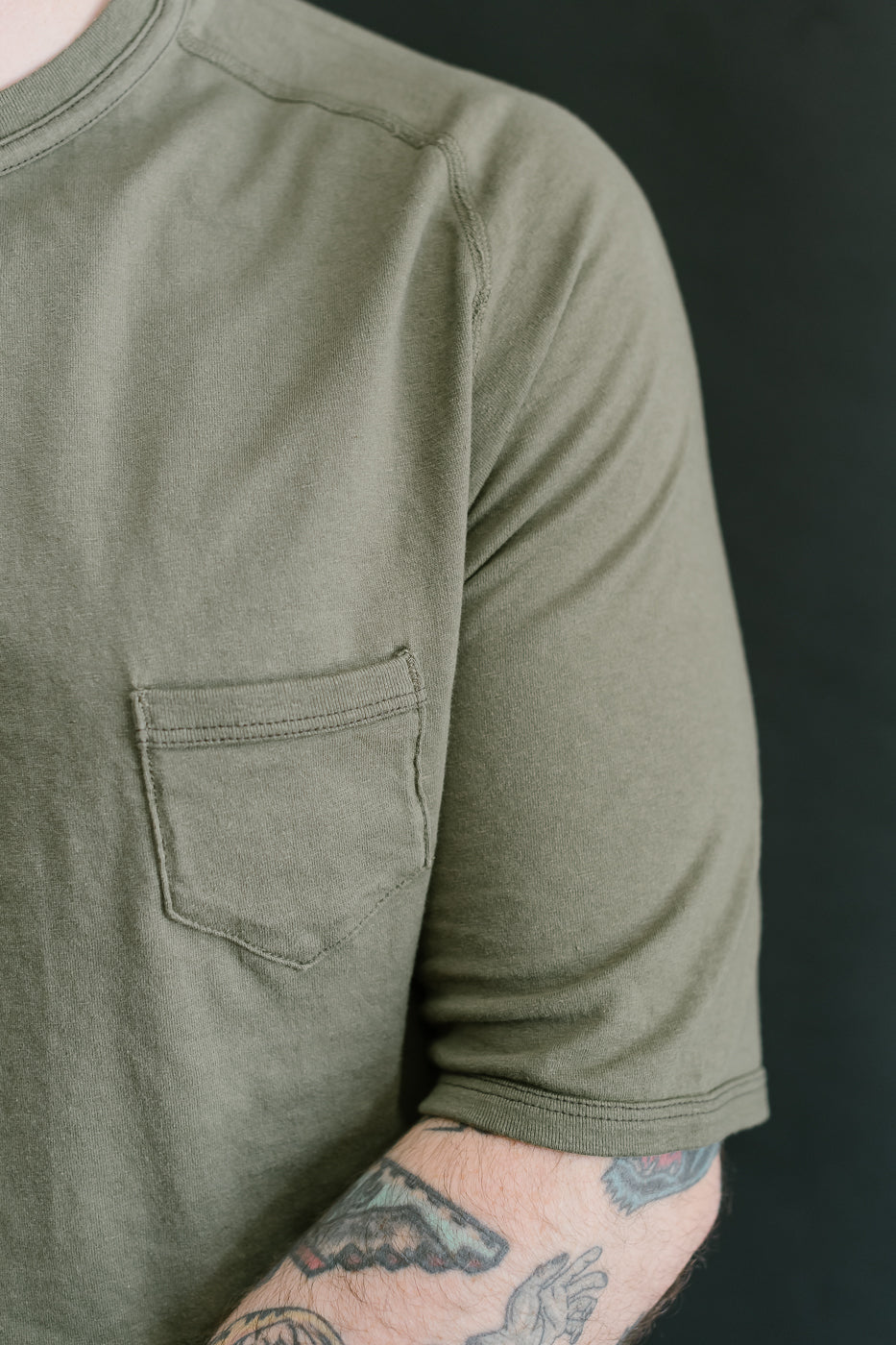 LRC1120 - Supima Cotton Freedom Sleeve Pocket Crew - Antique Olive