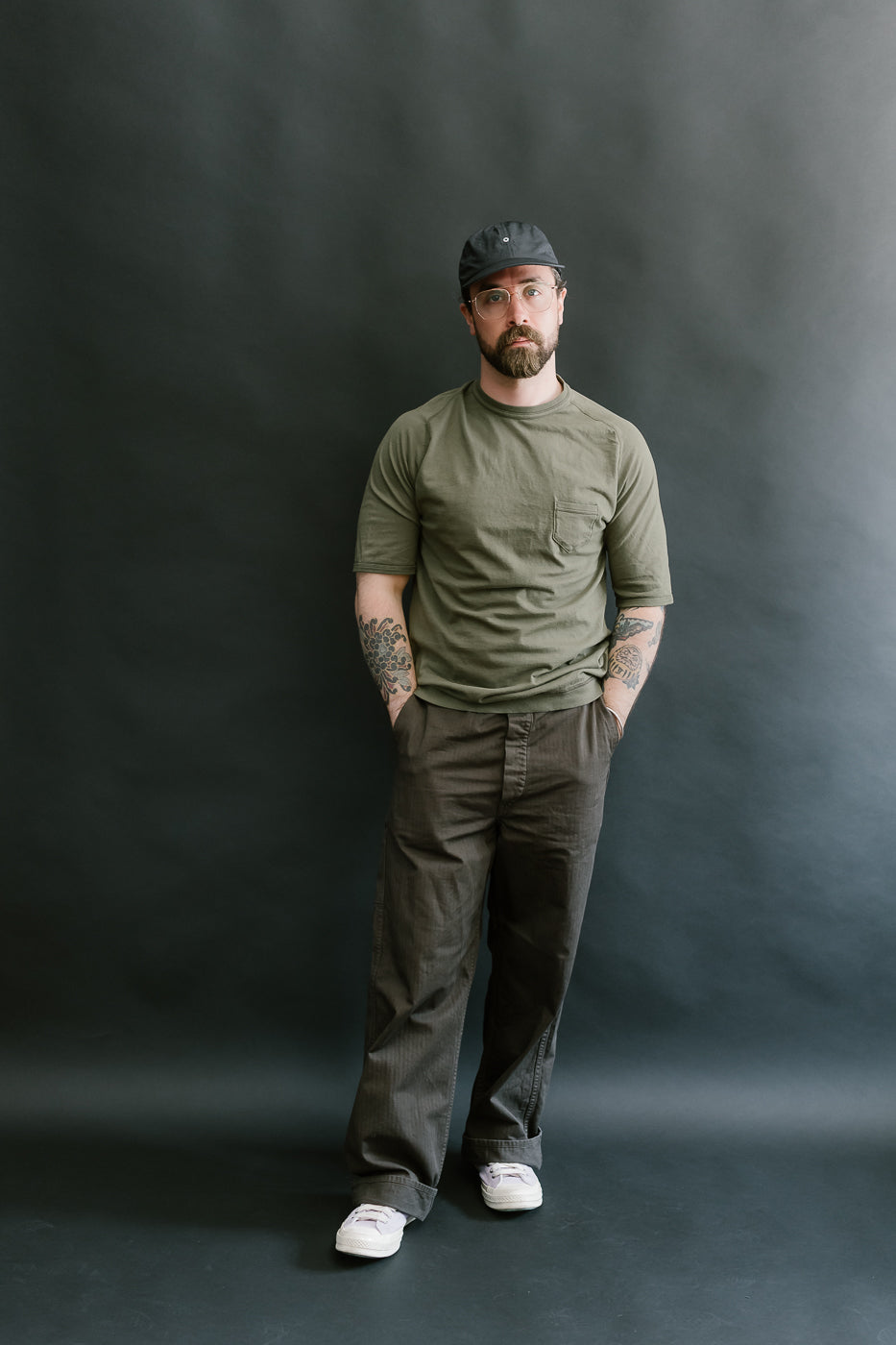 LRC1120 - Supima Cotton Freedom Sleeve Pocket Crew - Antique Olive
