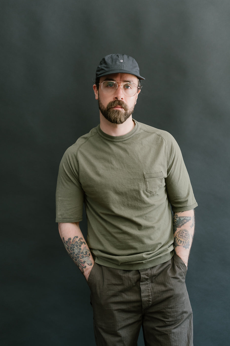 LRC1120 - Supima Cotton Freedom Sleeve Pocket Crew - Antique Olive