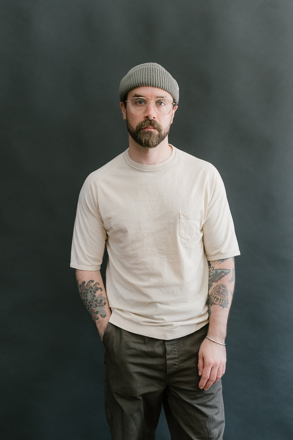 LRC1120 - Supima Cotton Freedom Sleeve Pocket Crew - Old Ivory