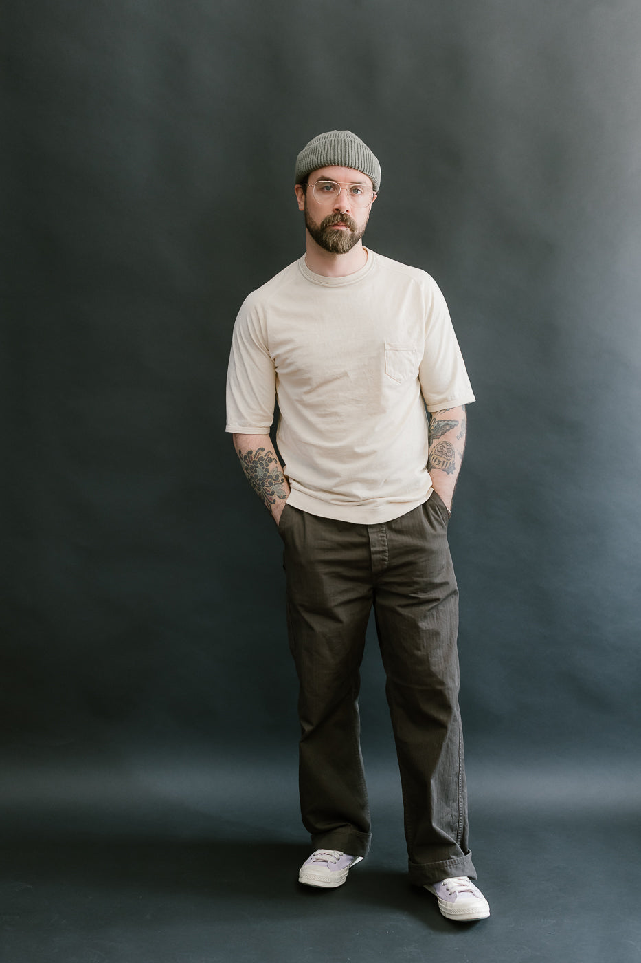 LRC1120 - Supima Cotton Freedom Sleeve Pocket Crew - Old Ivory