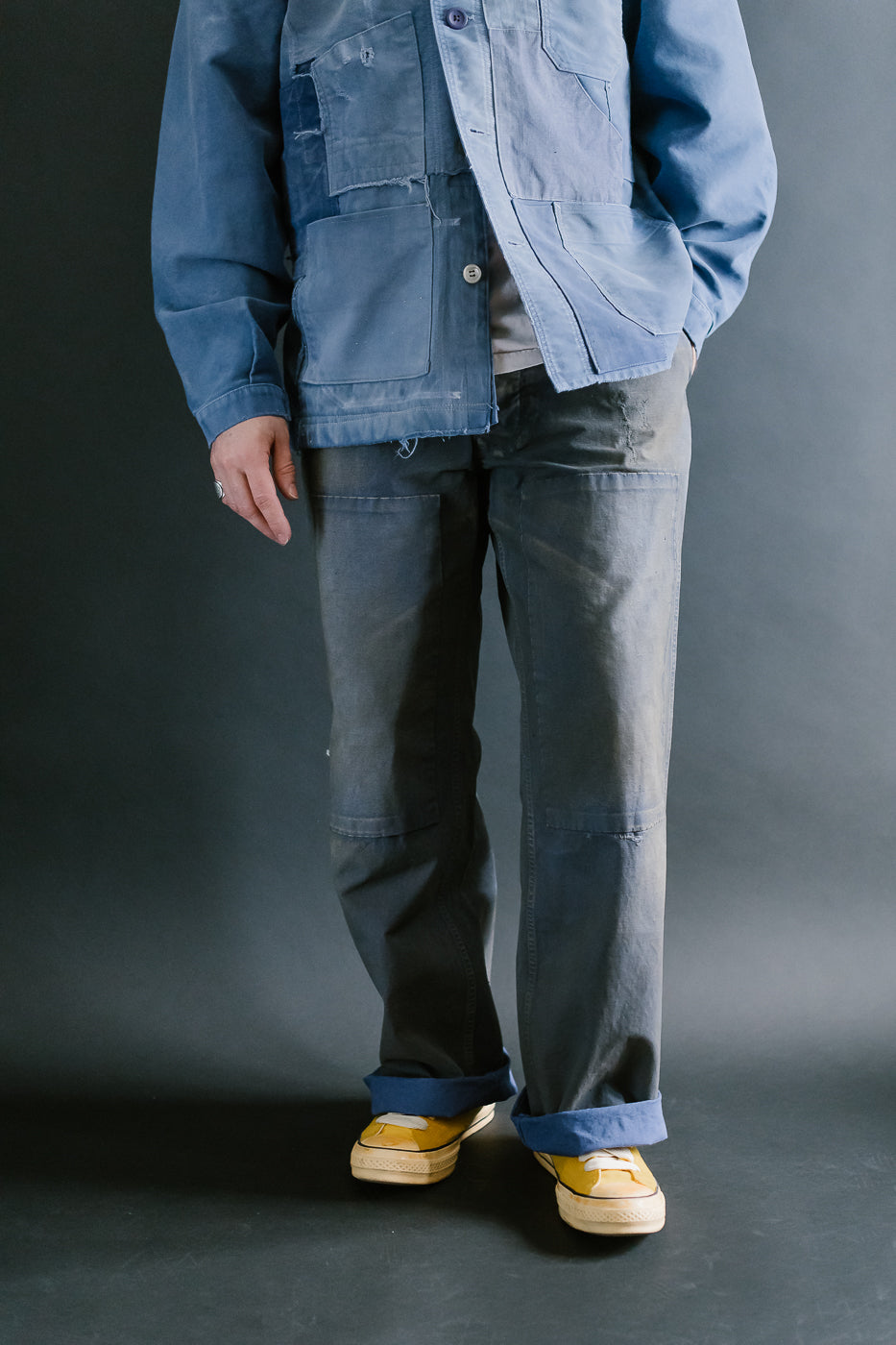 MSP-1007 - French Work Boro Pants - Distressed Blue