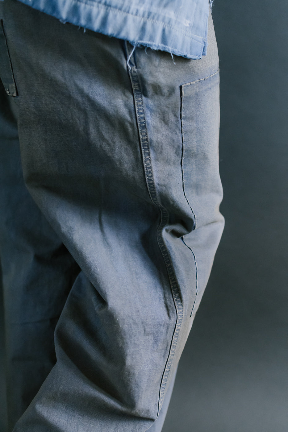 MSP-1007 - French Work Boro Pants - Distressed Blue