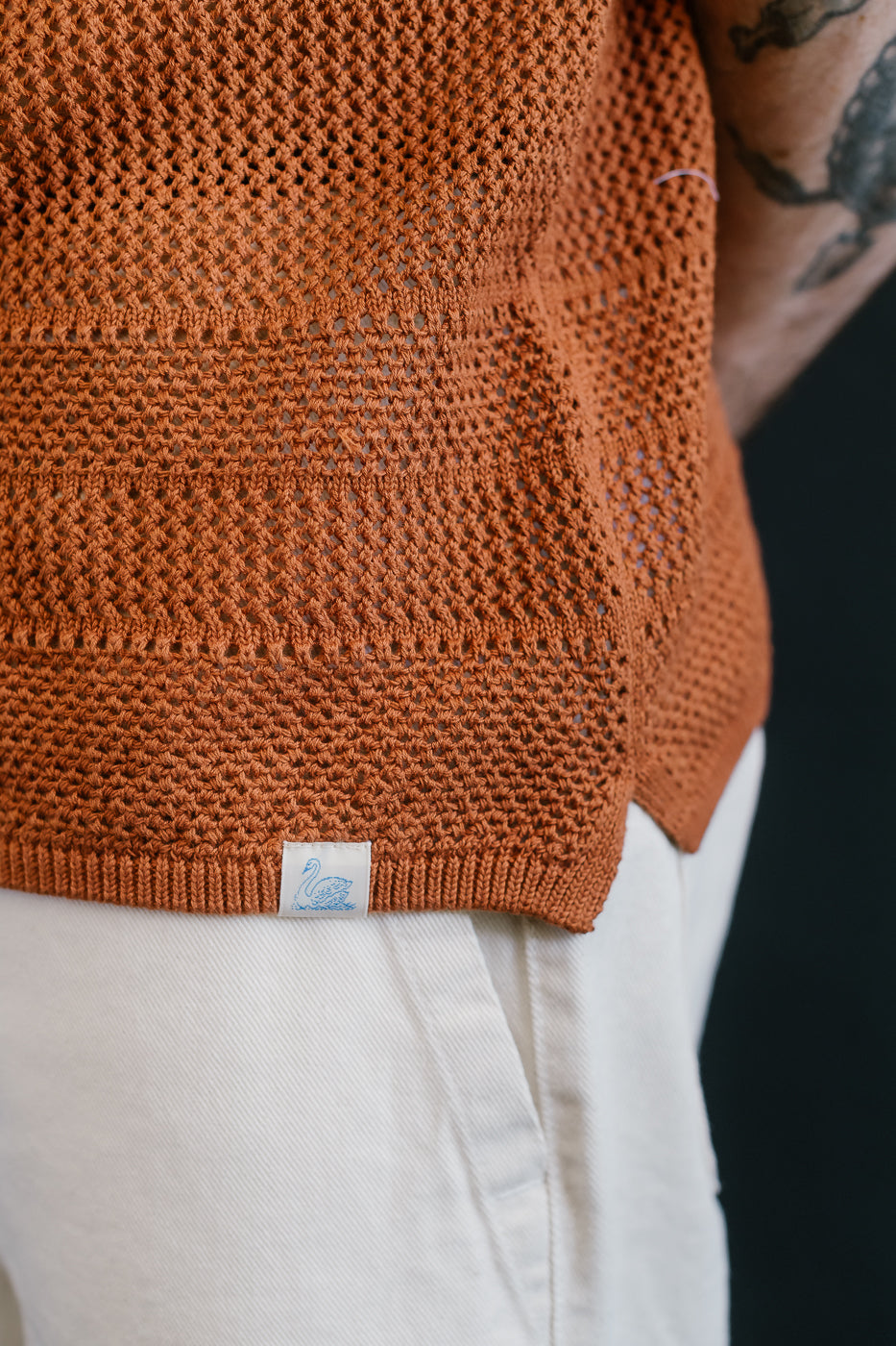 KNITSHIRT01.812 - Organic Cotton Crochet Shirt - Caramel