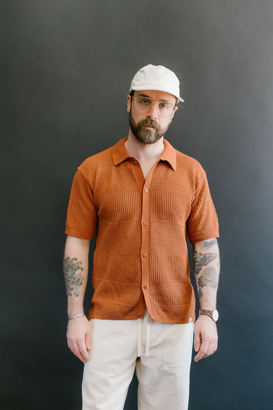 KNITSHIRT01.812 - Organic Cotton Crochet Shirt - Caramel
