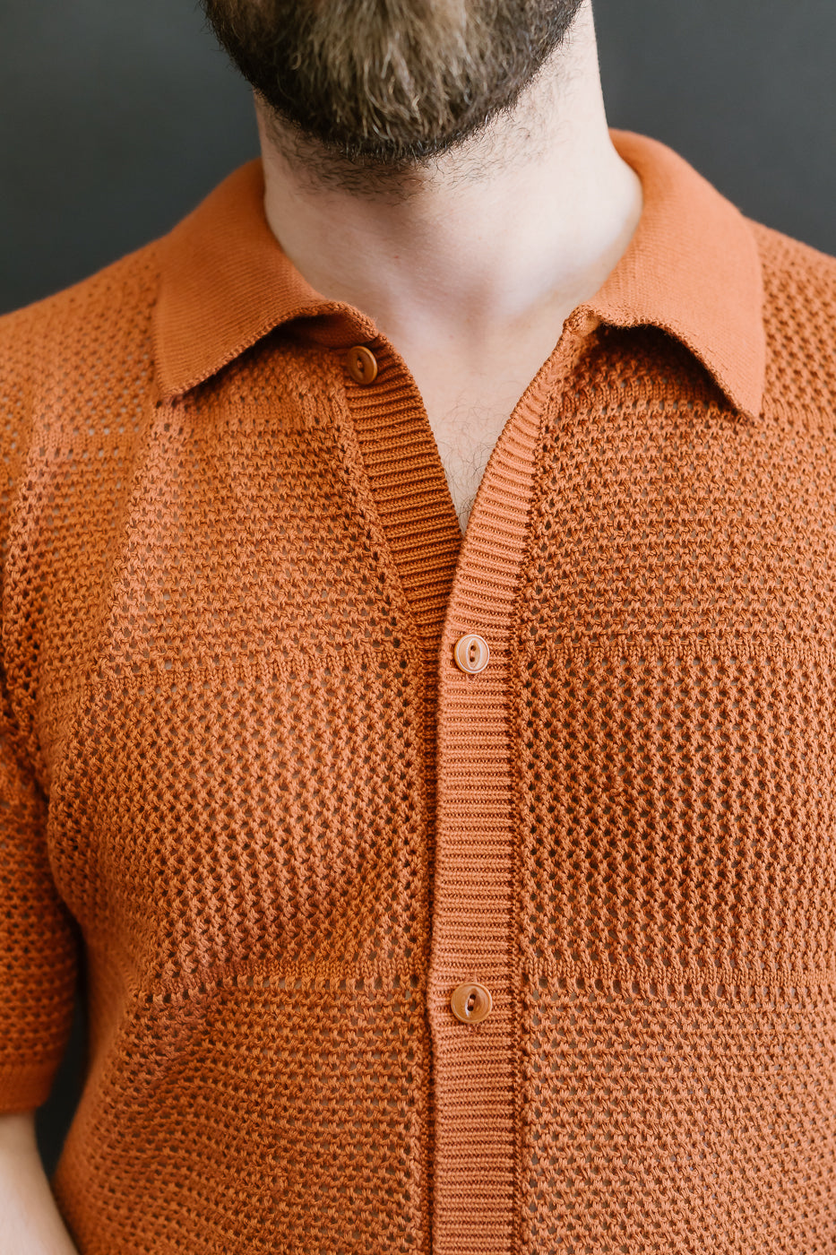 KNITSHIRT01.812 - Organic Cotton Crochet Shirt - Caramel