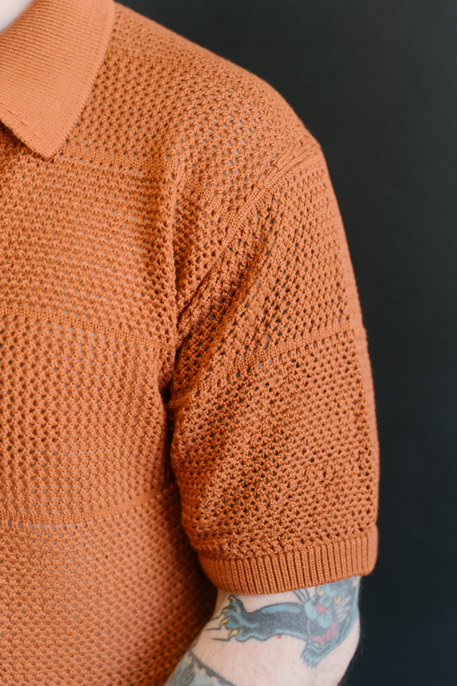KNITSHIRT01.812 - Organic Cotton Crochet Shirt - Caramel