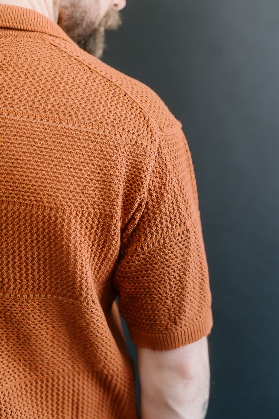 KNITSHIRT01.812 - Organic Cotton Crochet Shirt - Caramel