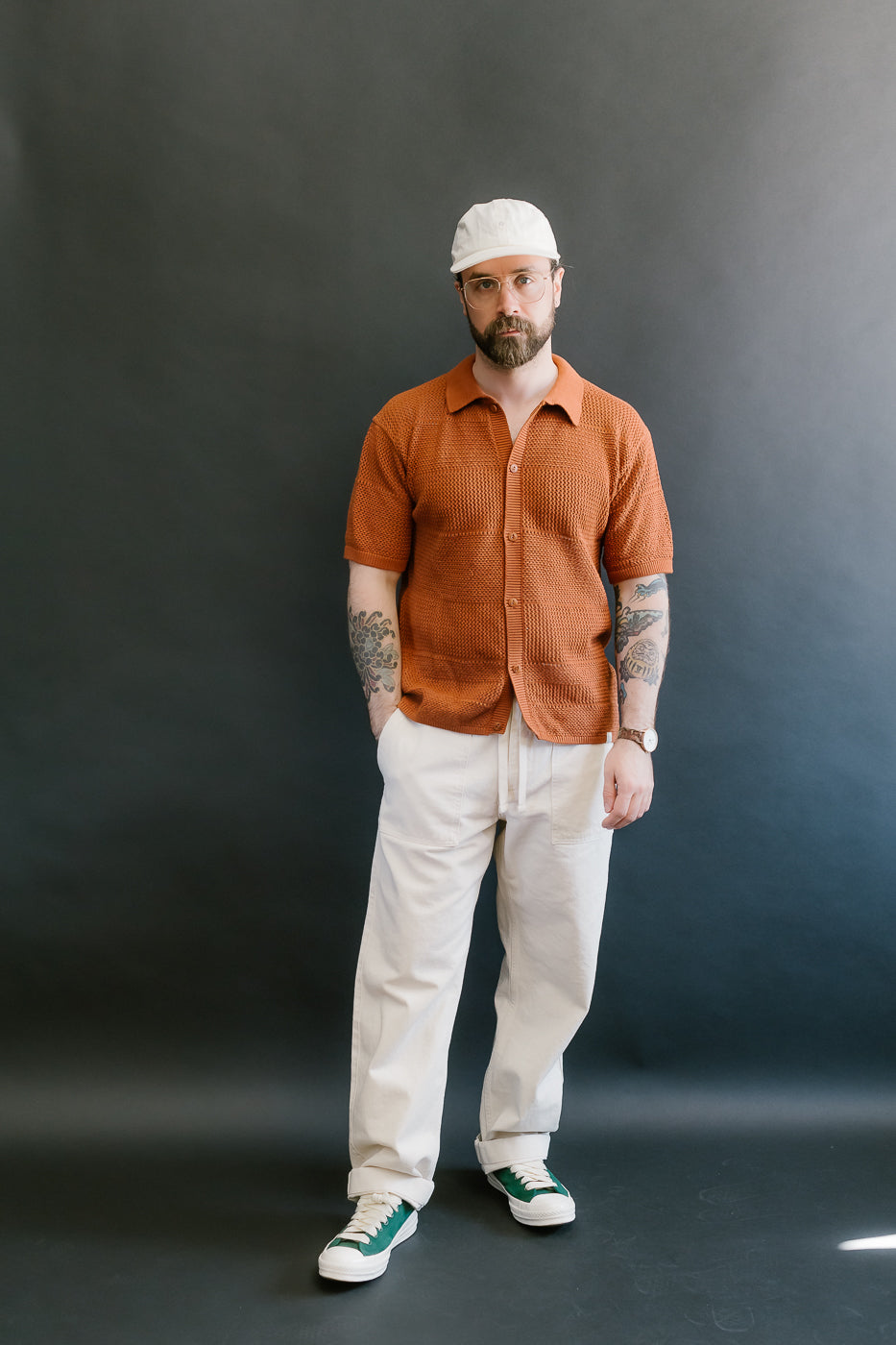 KNITSHIRT01.812 - Organic Cotton Crochet Shirt - Caramel