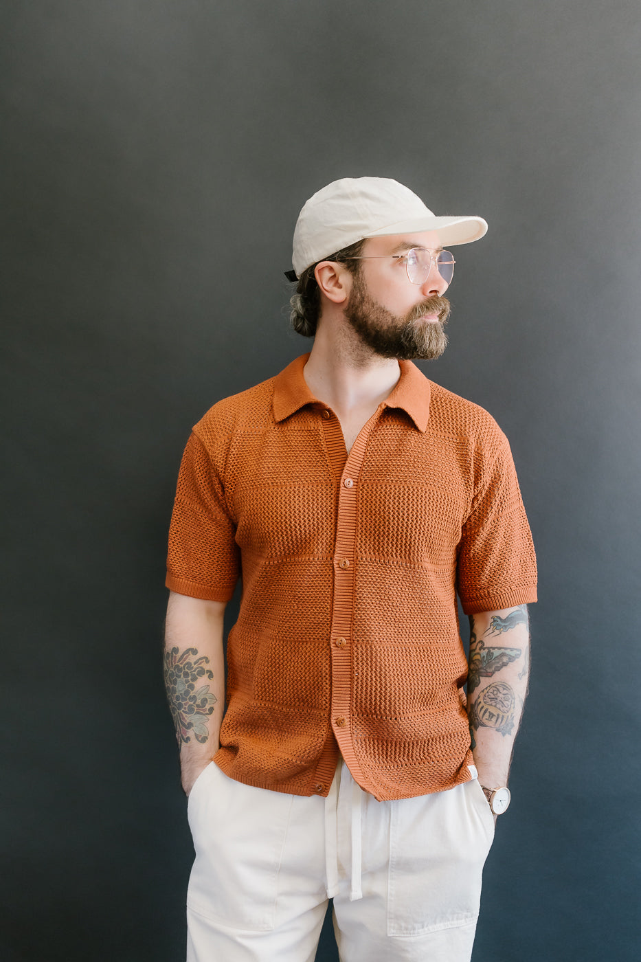 KNITSHIRT01.812 - Organic Cotton Crochet Shirt - Caramel