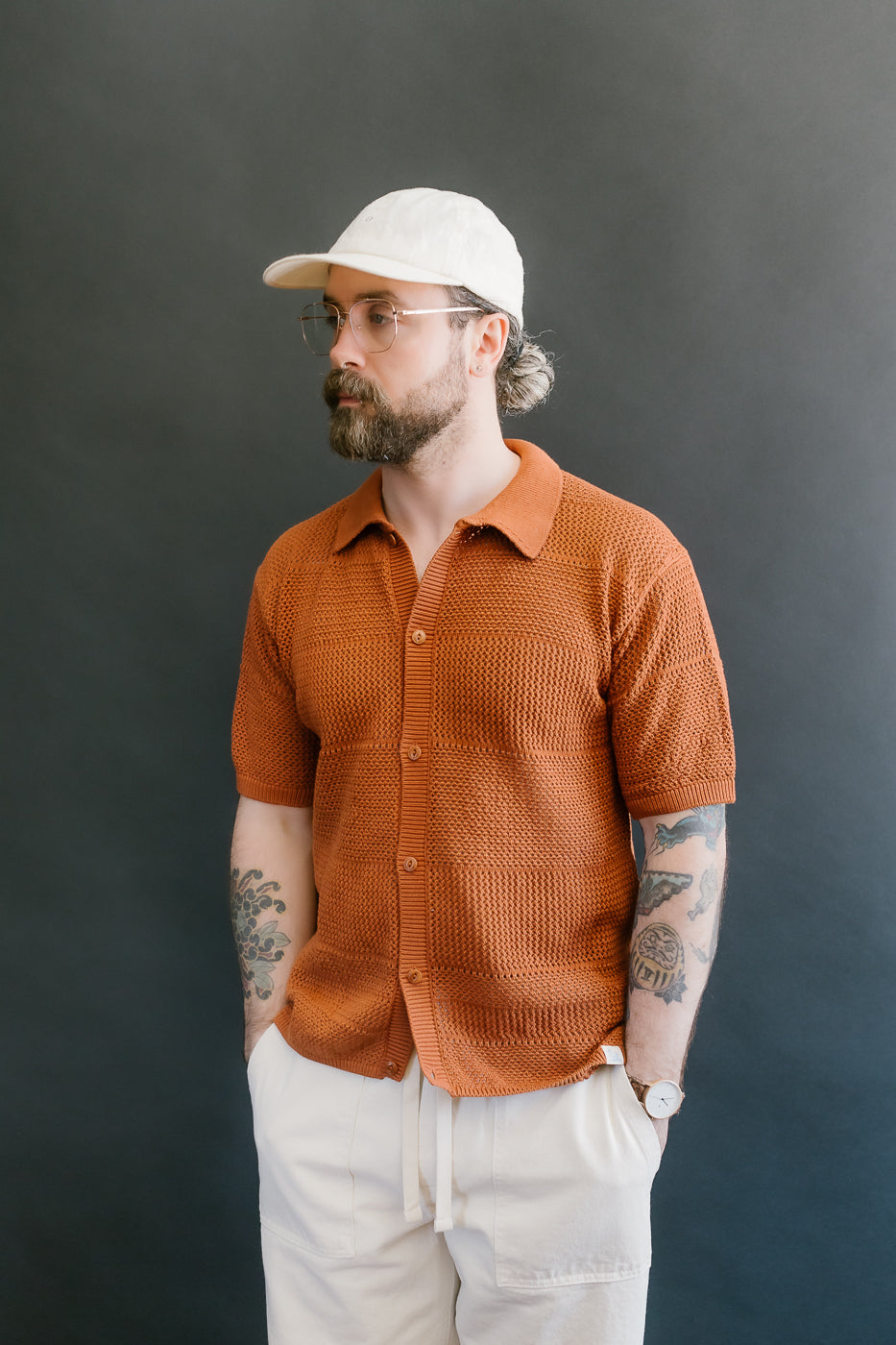 KNITSHIRT01.812 - Organic Cotton Crochet Shirt - Caramel