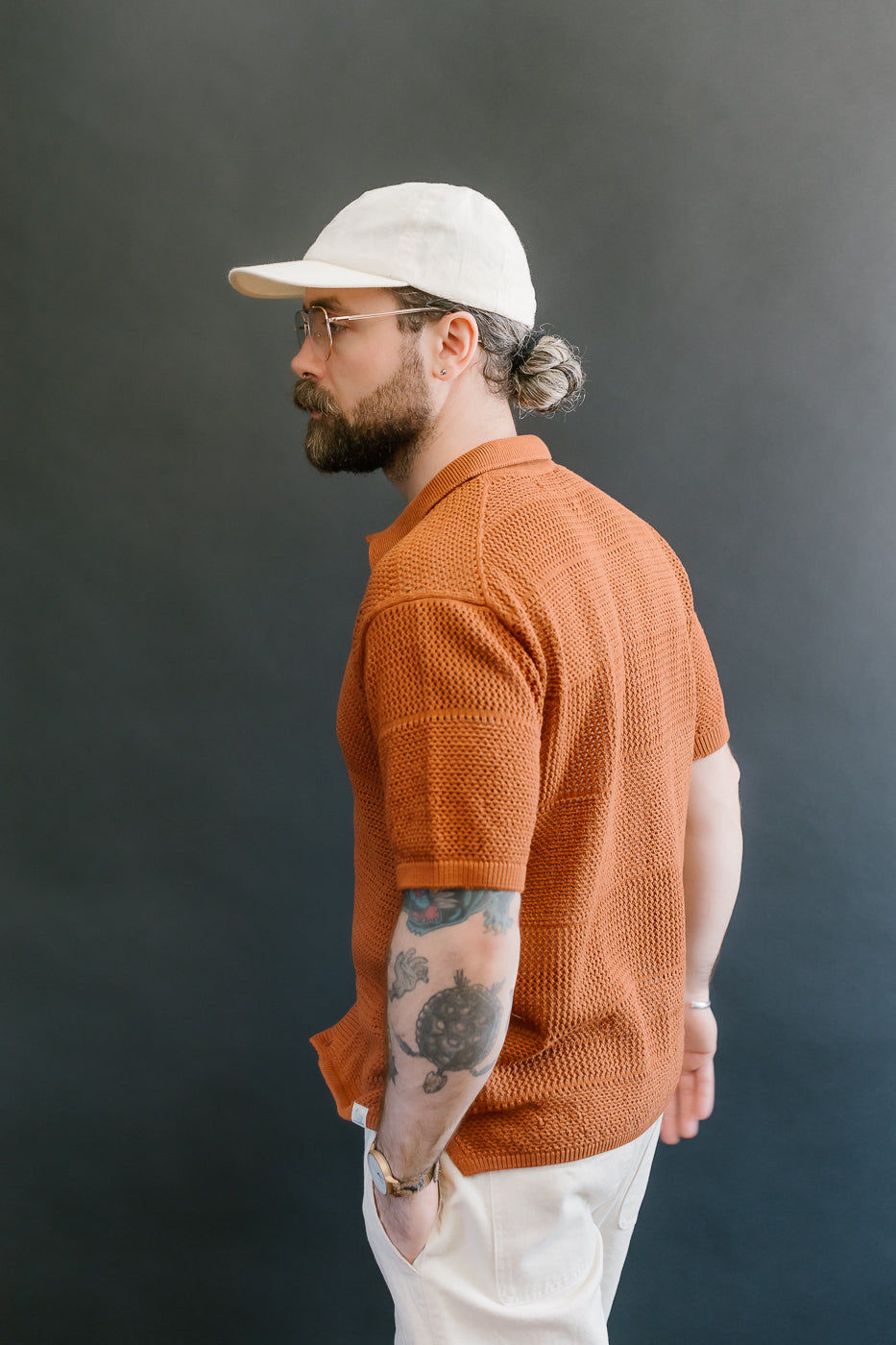 KNITSHIRT01.812 - Organic Cotton Crochet Shirt - Caramel