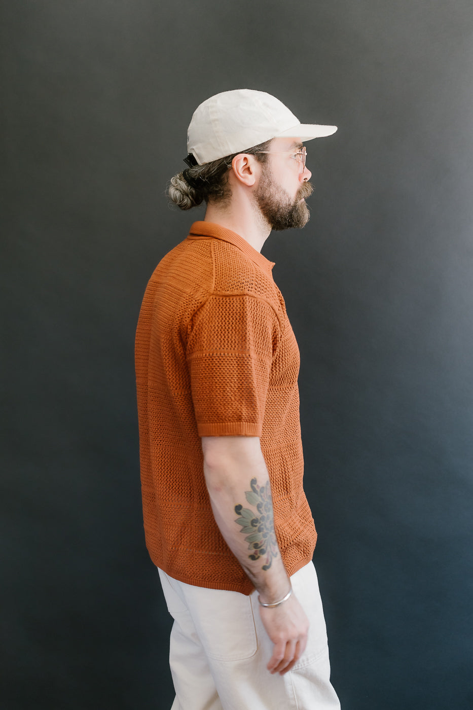 KNITSHIRT01.812 - Organic Cotton Crochet Shirt - Caramel