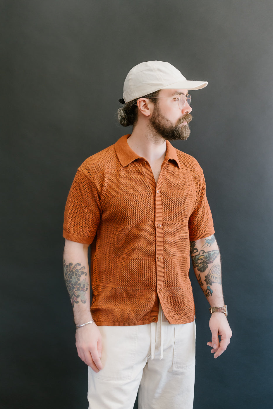 KNITSHIRT01.812 - Organic Cotton Crochet Shirt - Caramel